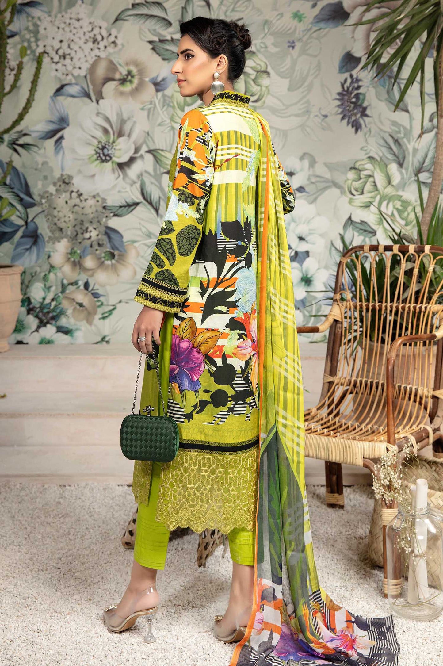 Olive Moss - Printed & Embroidered Lawn 3PC