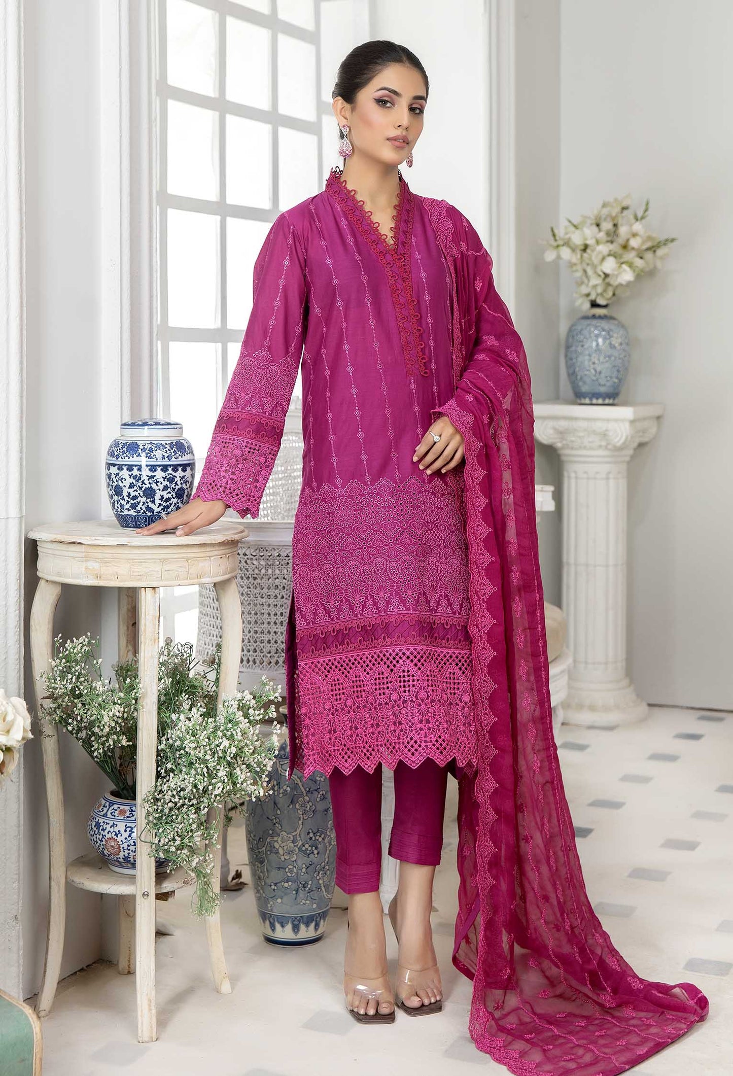 Deep Pink - Exclusive Schiffli Pret