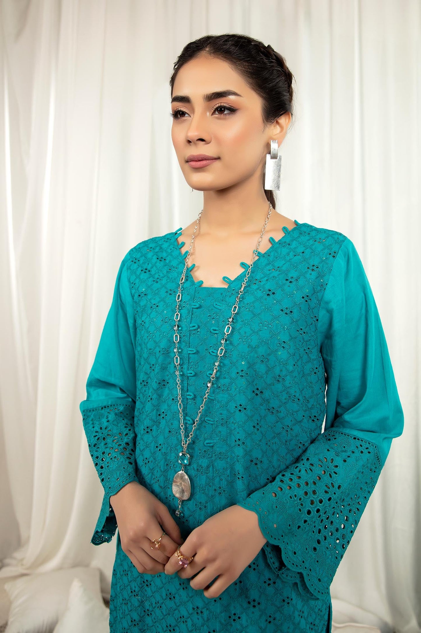 Deep Teal - Embroidered Stitch Chikankari Kurti