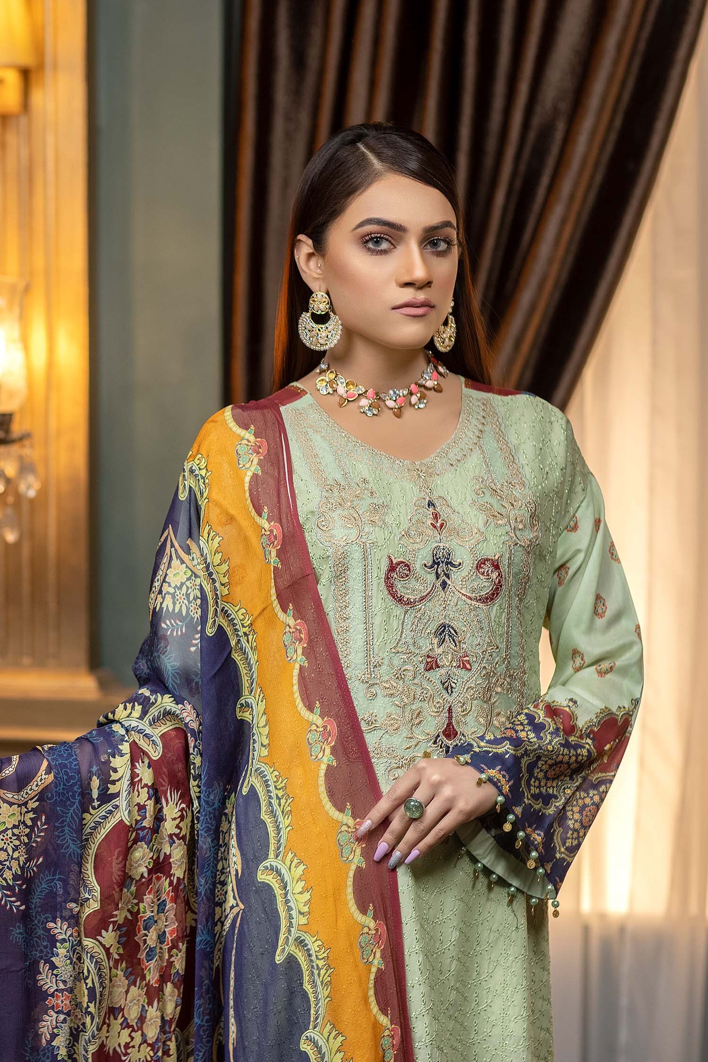 Clay Ash - Stitched Printed & Embroidered Lawn