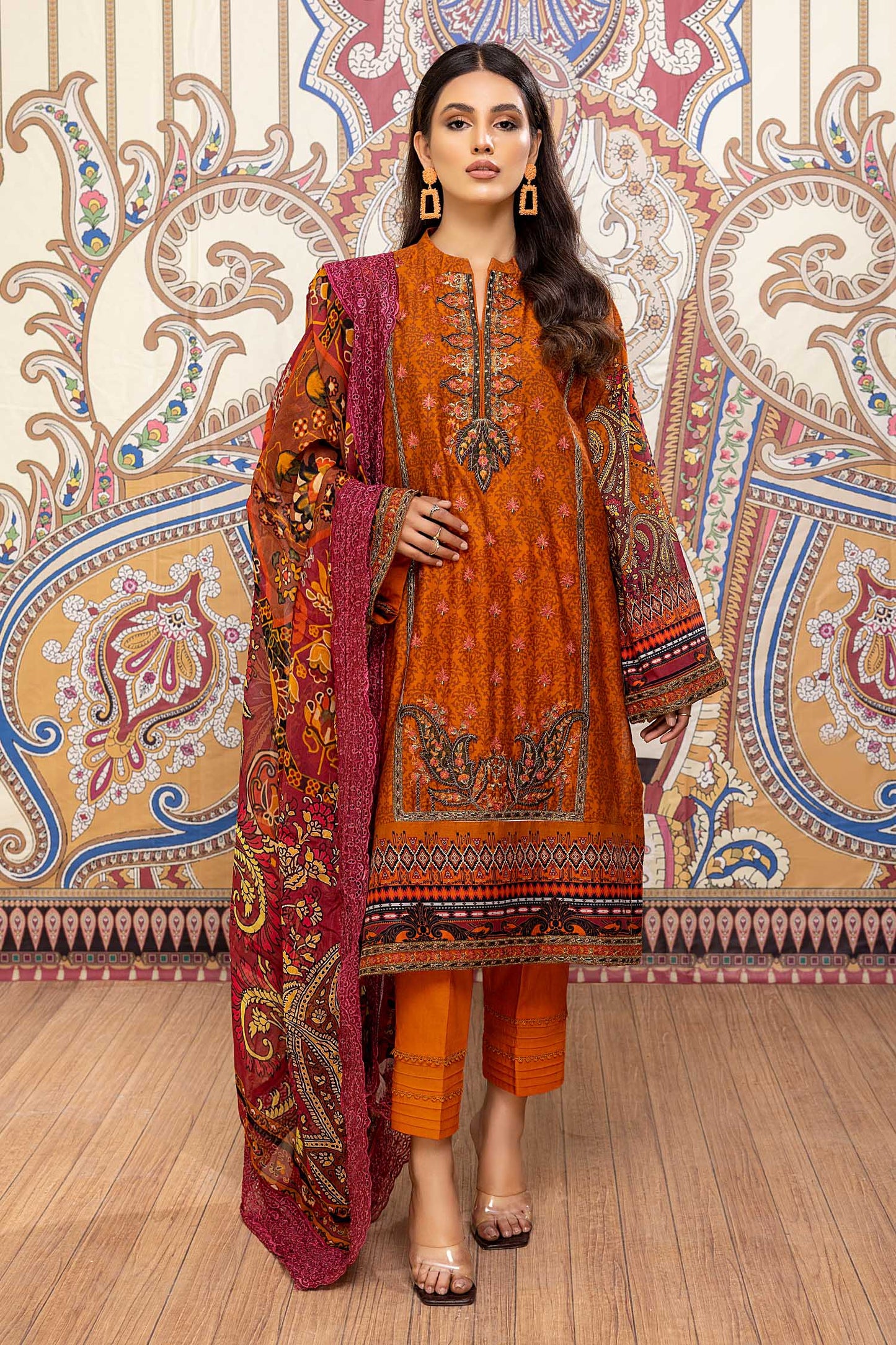 Dazzling Orange - Printed & Embroidered Lawn Pret 3PC