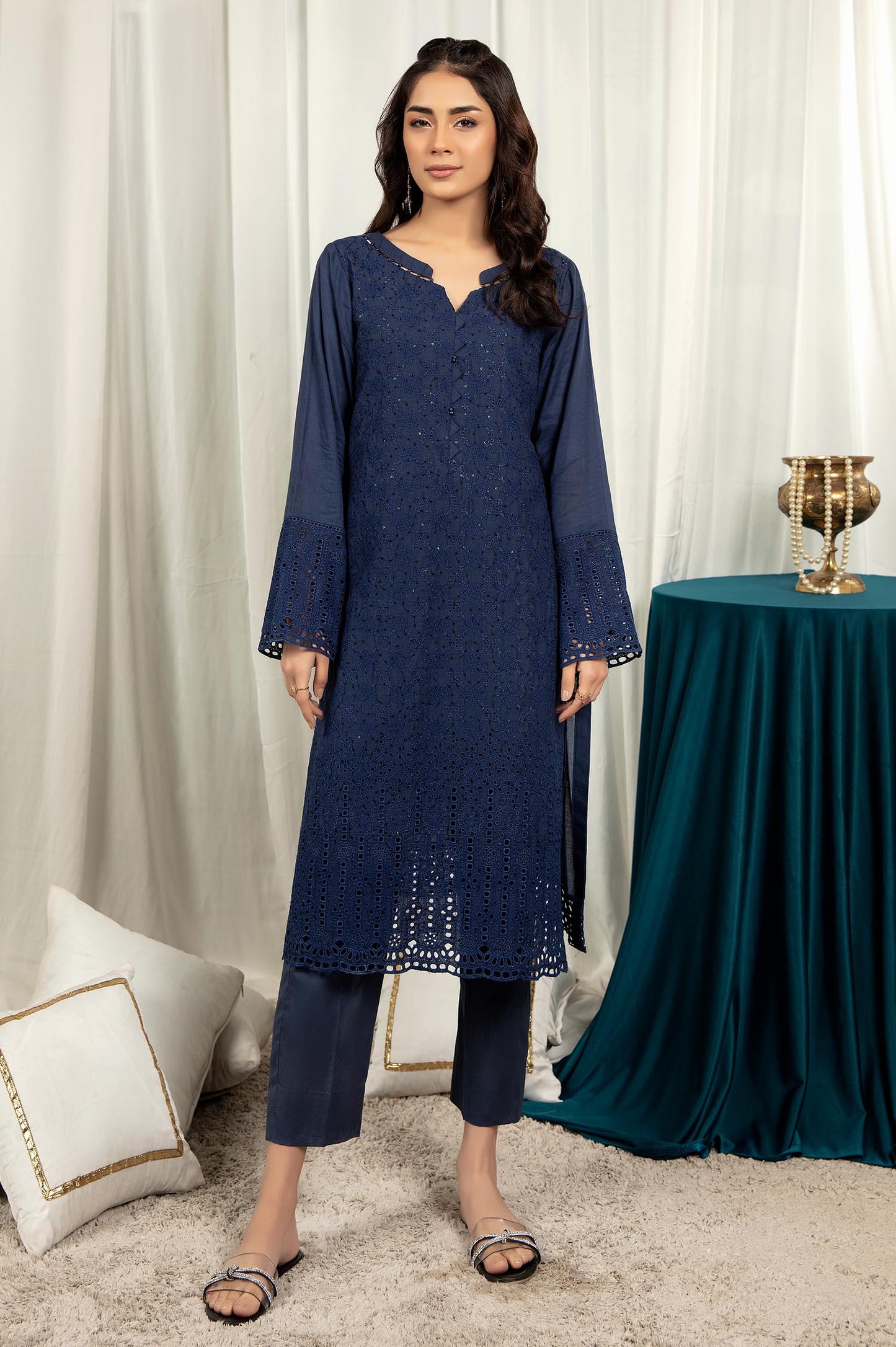 Cloud Dark - Embroidered Stitch Chikankari Kurti