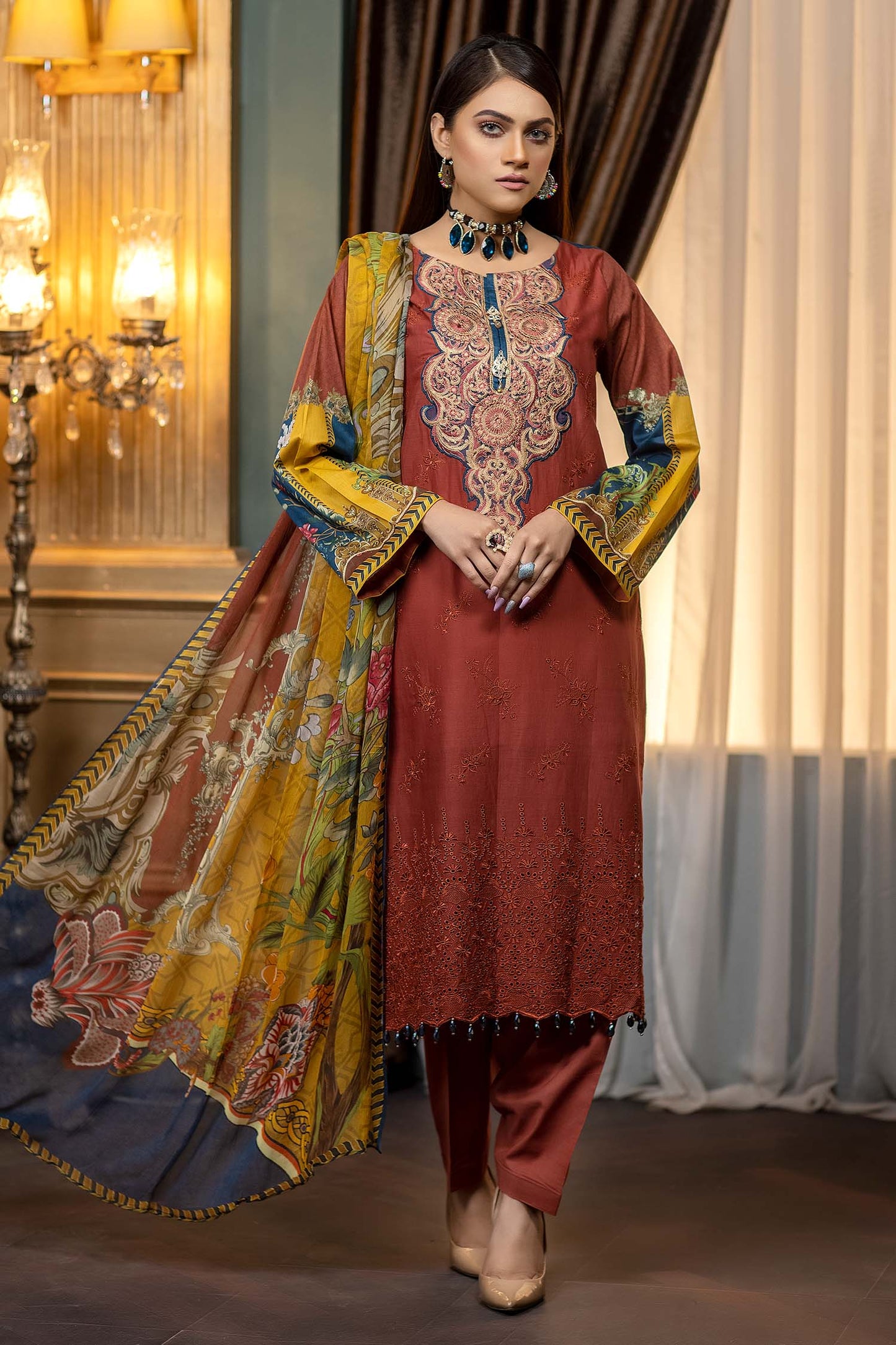 Moccaccino - Embroidered & Printed Lawn