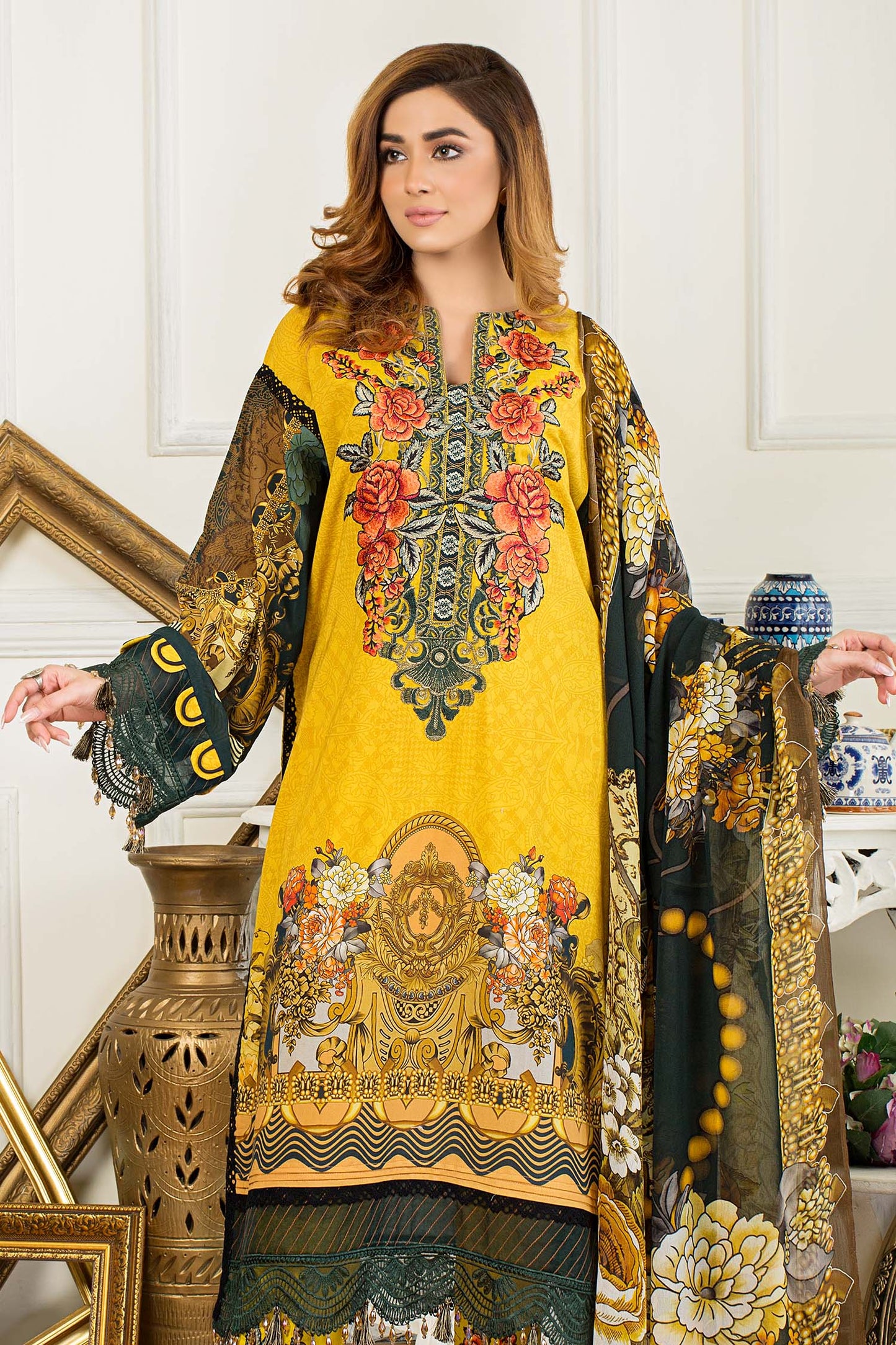 Sunglow - Digital Printed & Embroidered Swiss Lawn