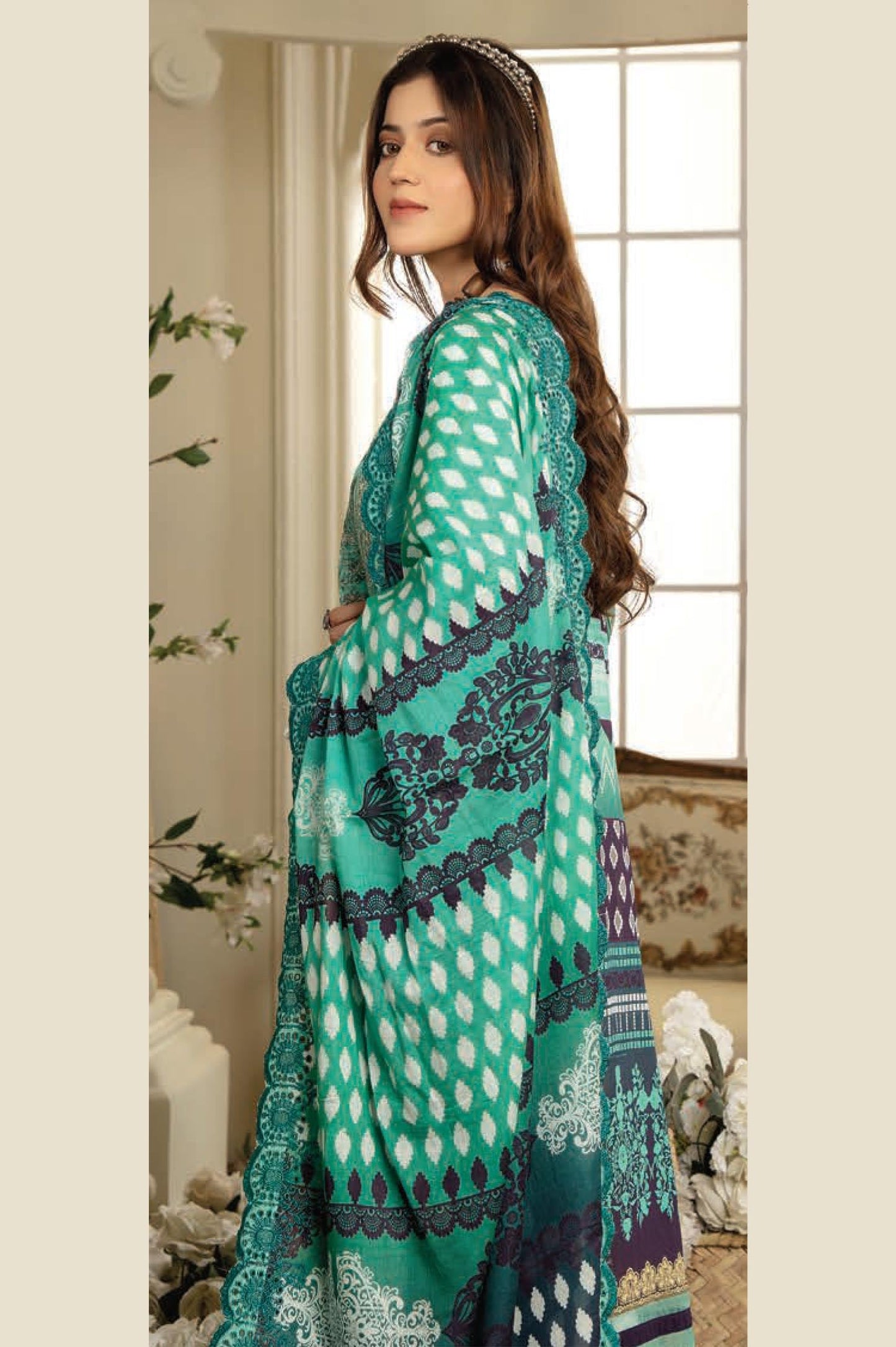 Cedar - Digital Printed & Embroidered Swiss Voil 3PC
