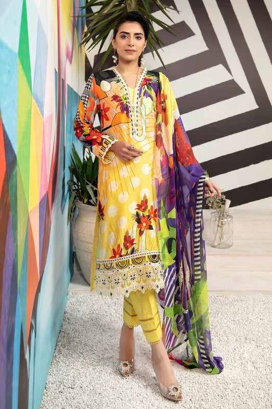 Light Tan - Printed & Embroidered Lawn 3PC