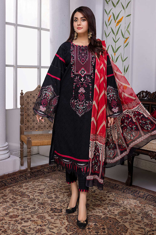 Rich Black - Chikankari Embroidered Lawn Stitched 3PC