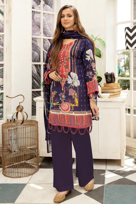 Mauve - Digital Printed and Embroidered Suvic Chiffon