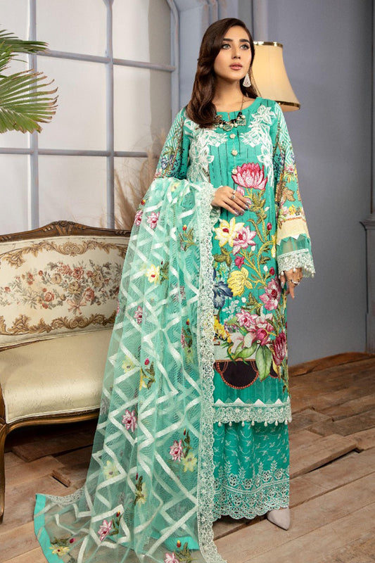 Forest Blue - Digital Printed & Schiffli Embroidered Lawn 3PC