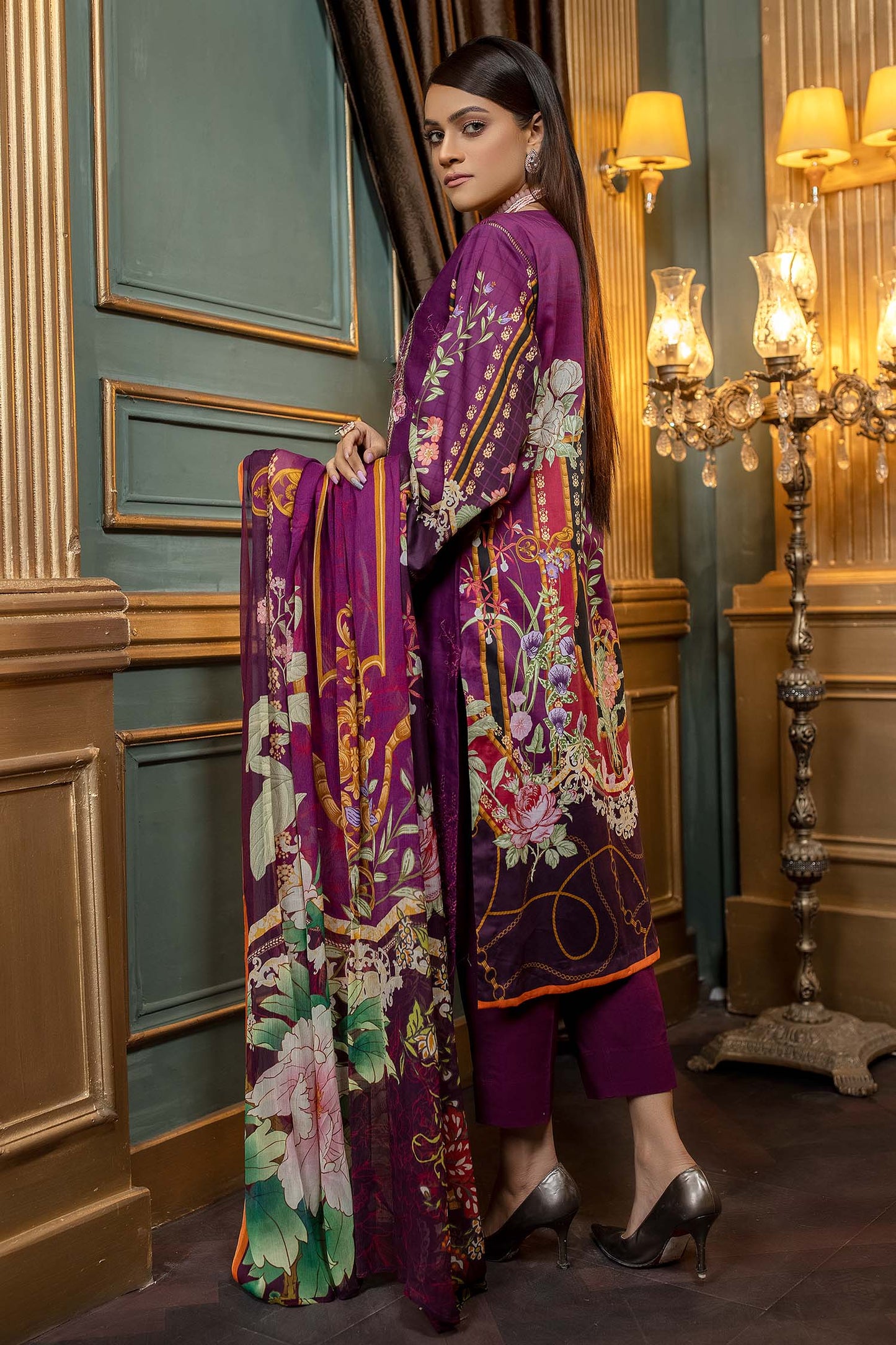 Deep Violet - Stitched Printed & Embroidered Lawn