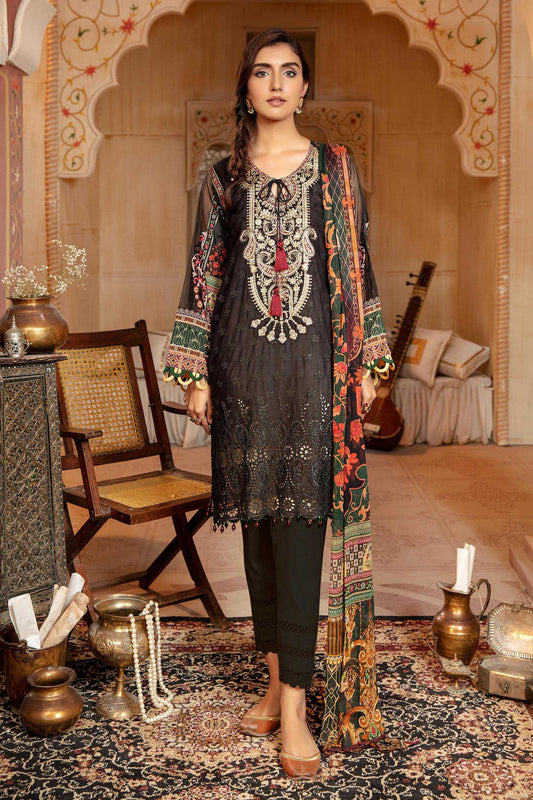 Dark Grey - Schiffli Embroidered Lawn 3PC