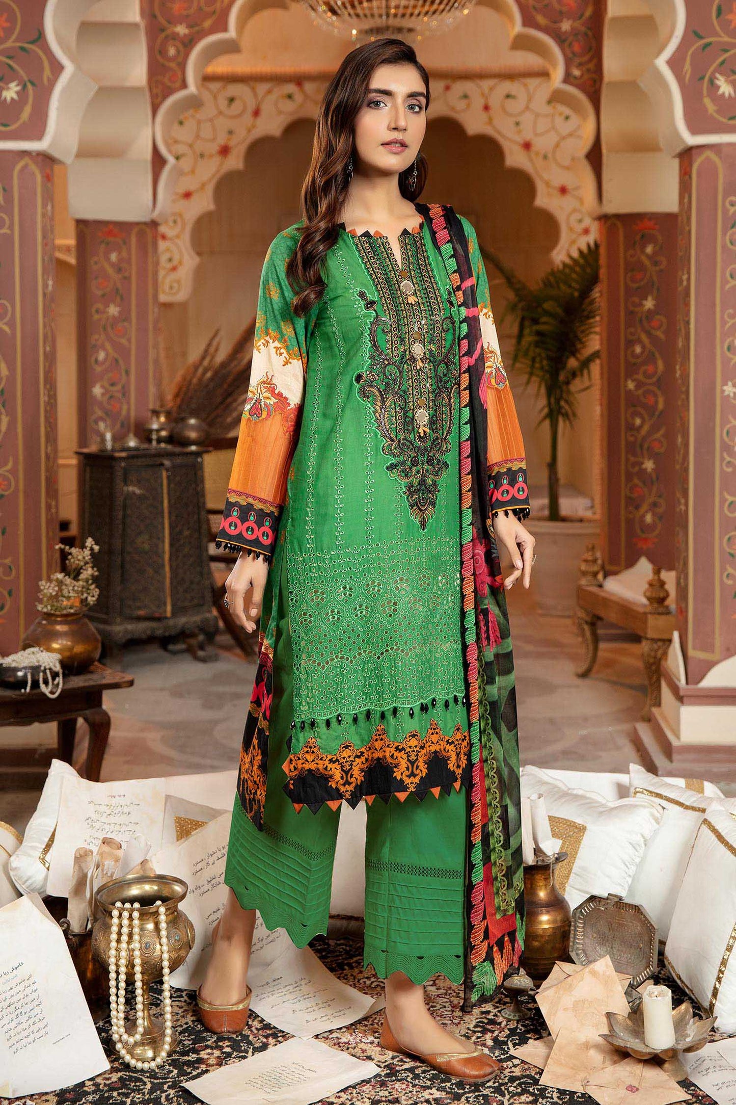 Green Rose - Schiffli Embroidered Lawn 3PC