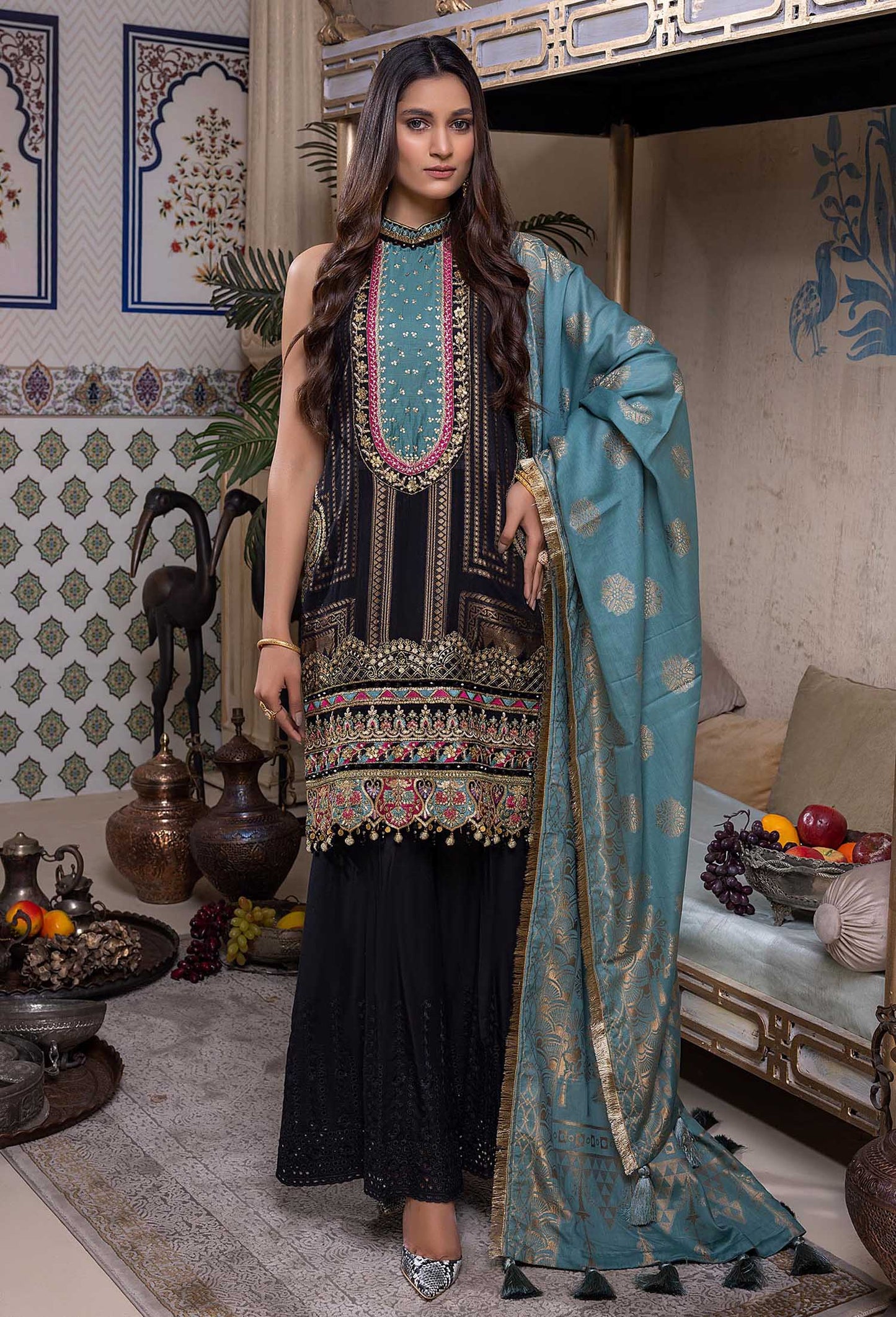 Night Cosmos - Schiffli Embroidered Jacquard Lawn 3PC