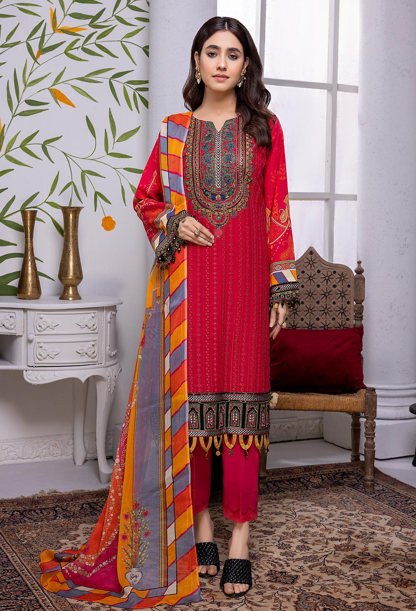 Coral Rose - Embroidered Chikankari Lawn 3PC