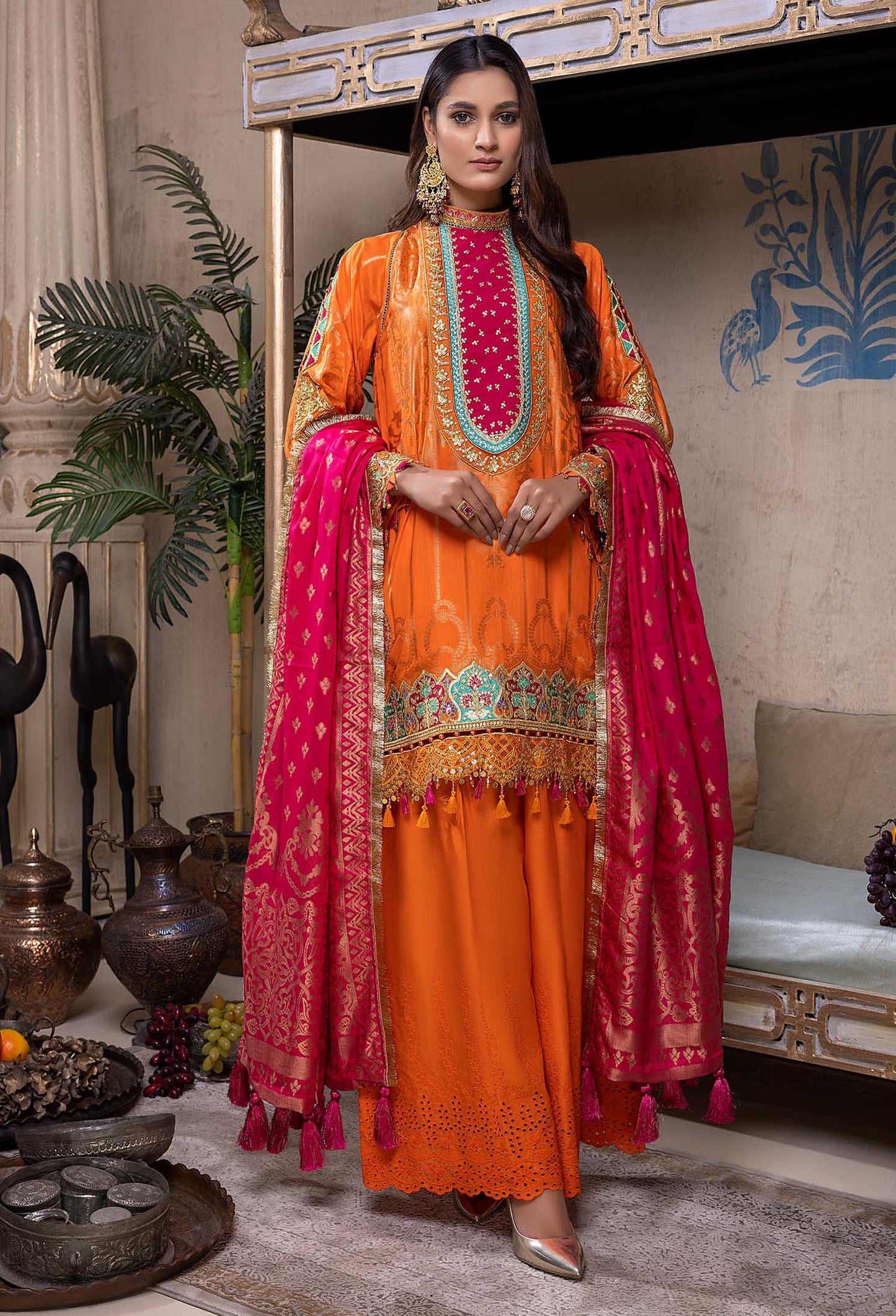 Marigolds - Schiffli Embroidered Jacquard Lawn 3PC