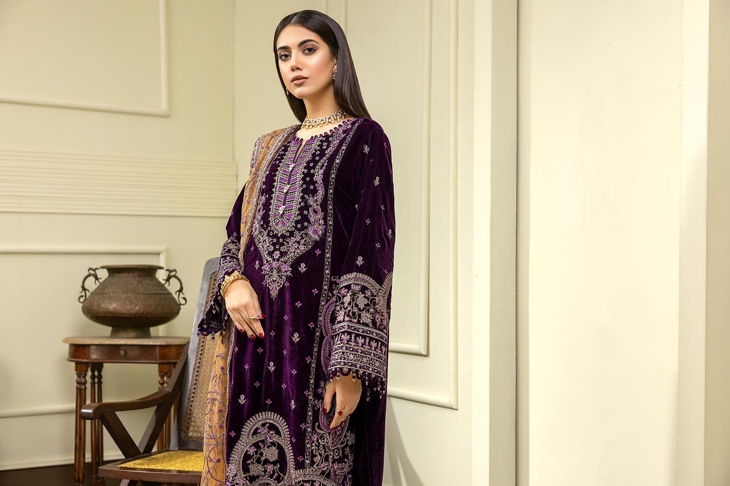 Palm Swill - Embroidered Velvet 3PC