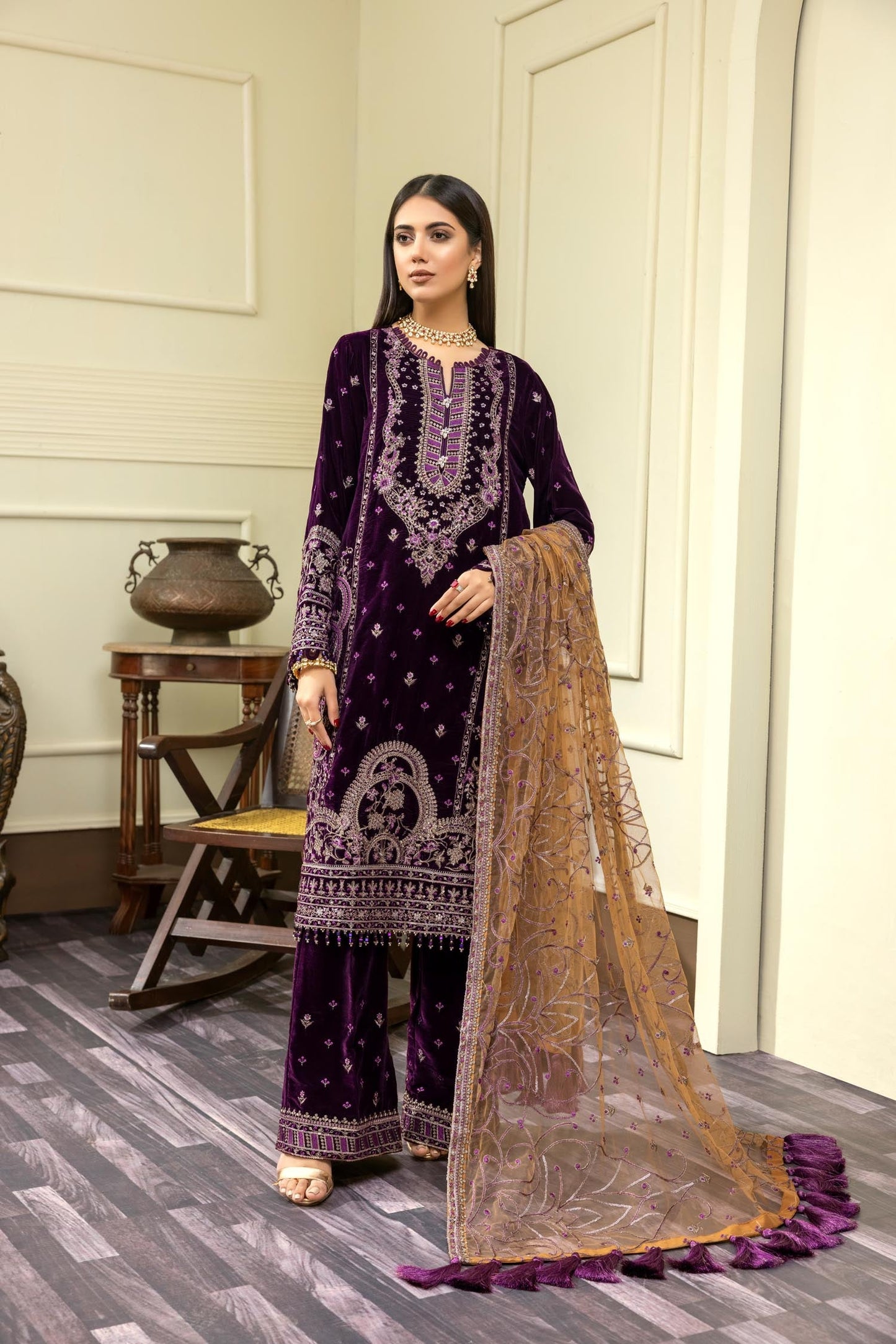 Palm Swill - Embroidered Velvet 3PC