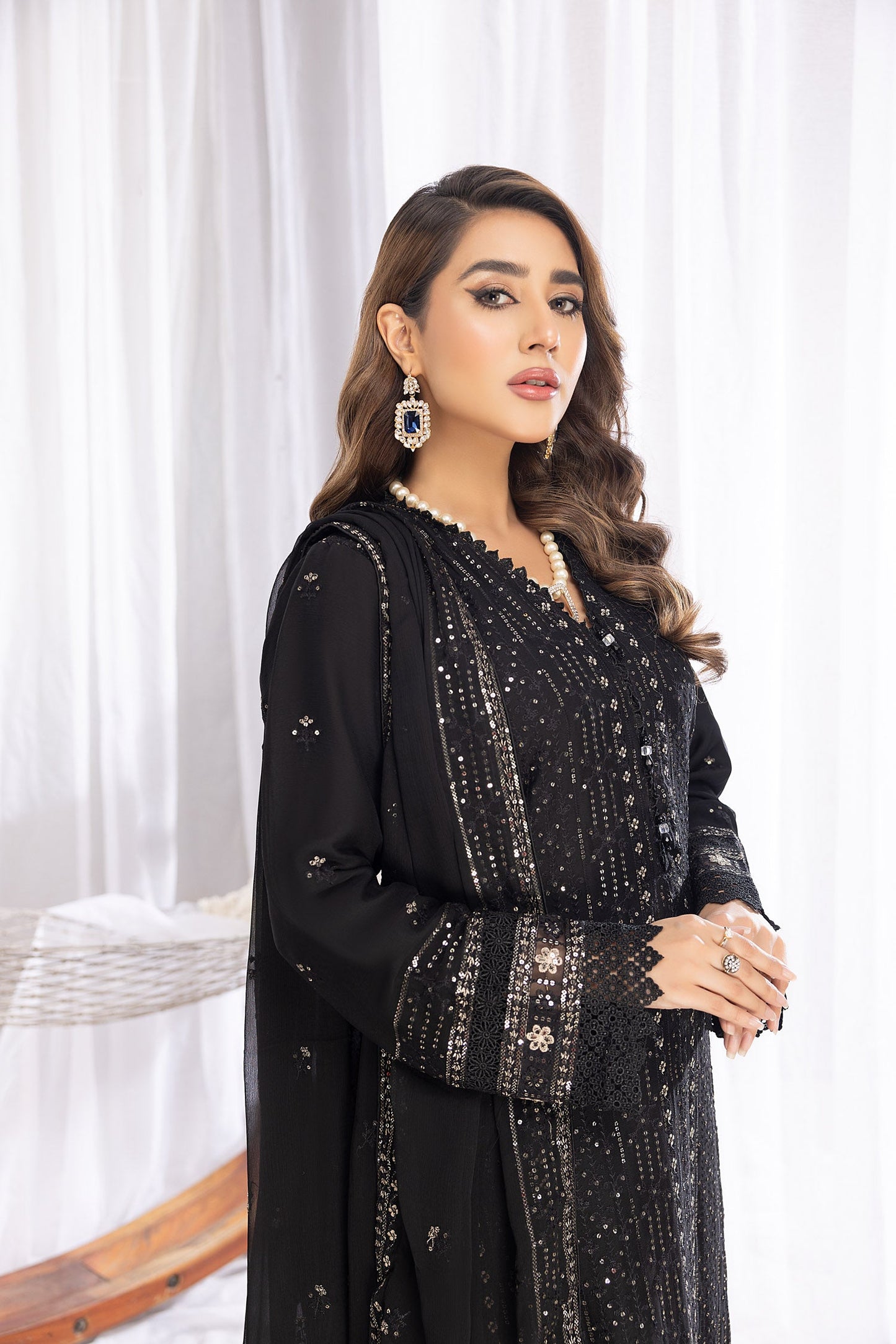 Marble Black - Embroidered Chiffon Pret 3PC