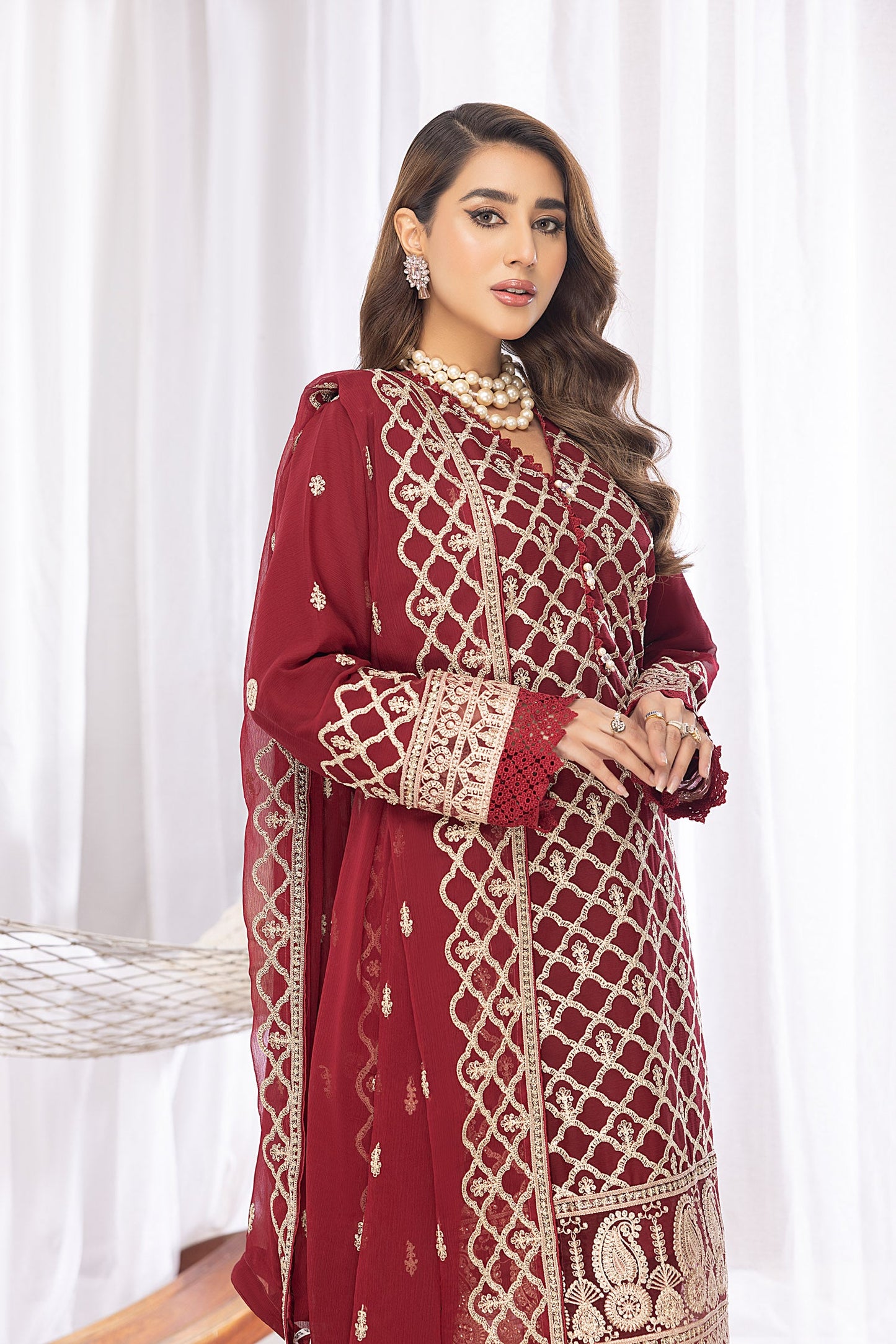 Red Vola - Embroidered Chiffon Pret 3PC