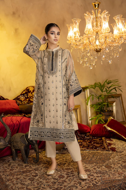 Bowdered - Embroidered Zari Net  Stitched 2PC