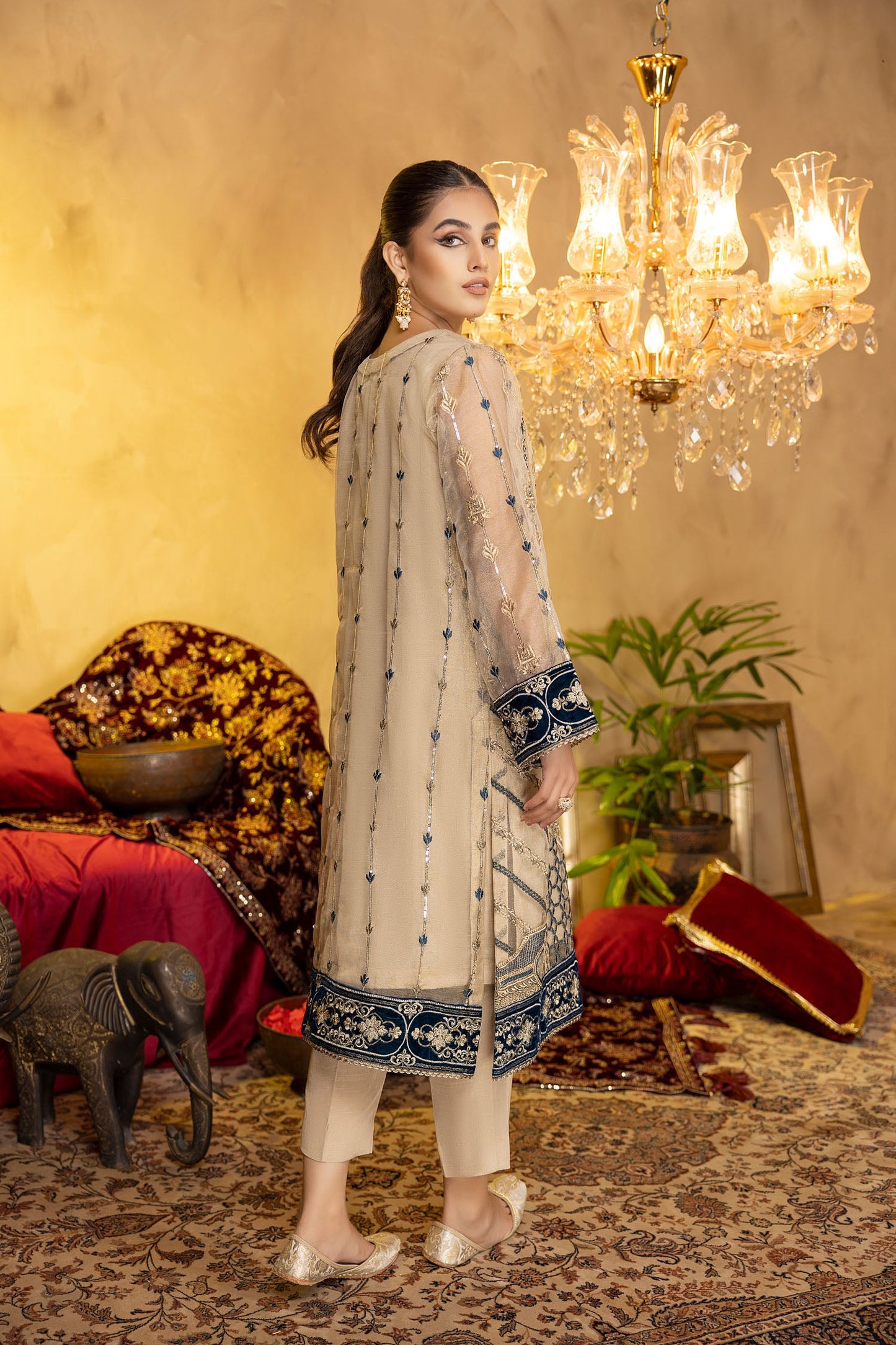 Diamond Dart - Embroidered Zari net Stitched 2PC
