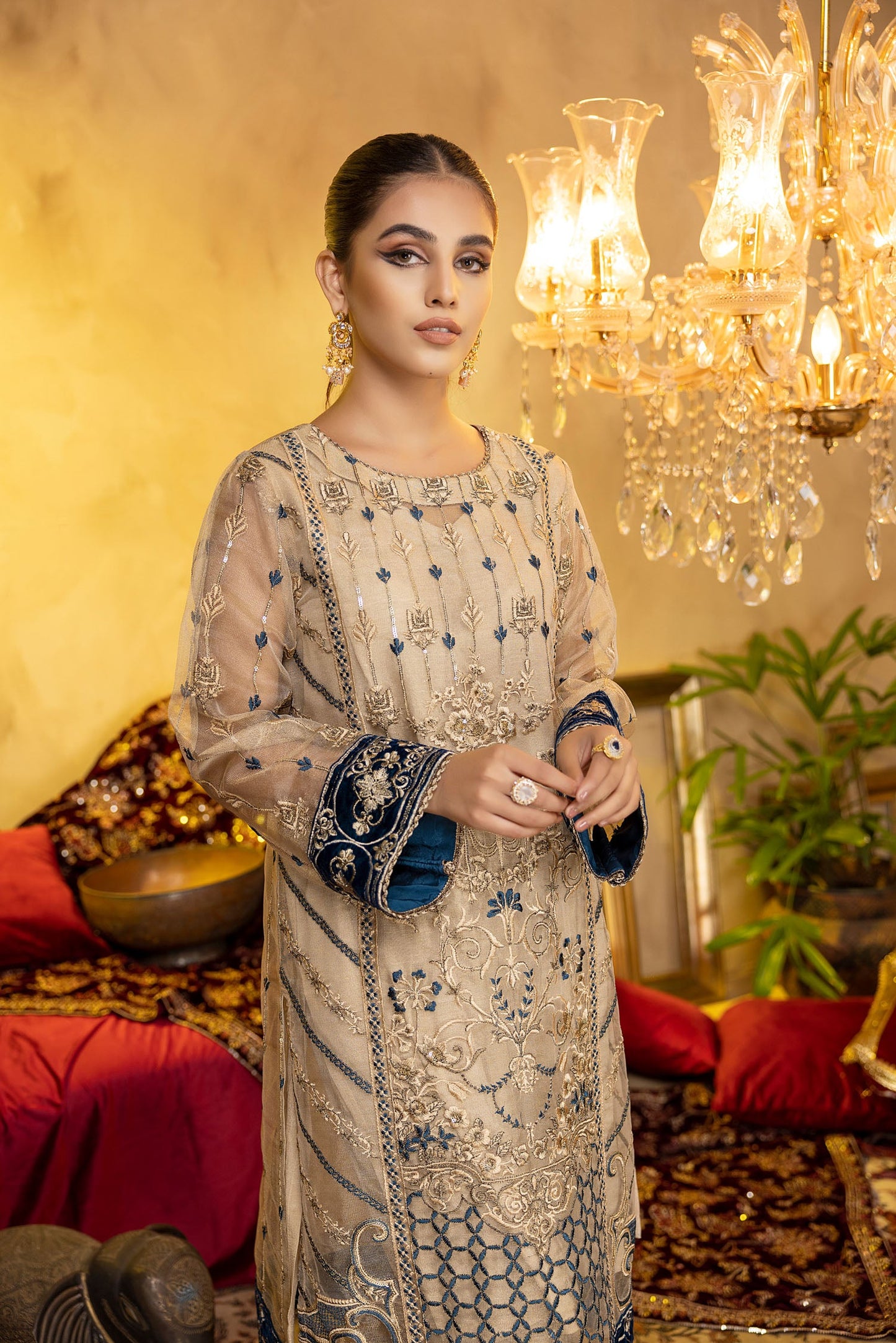 Diamond Dart - Embroidered Zari net Stitched 2PC