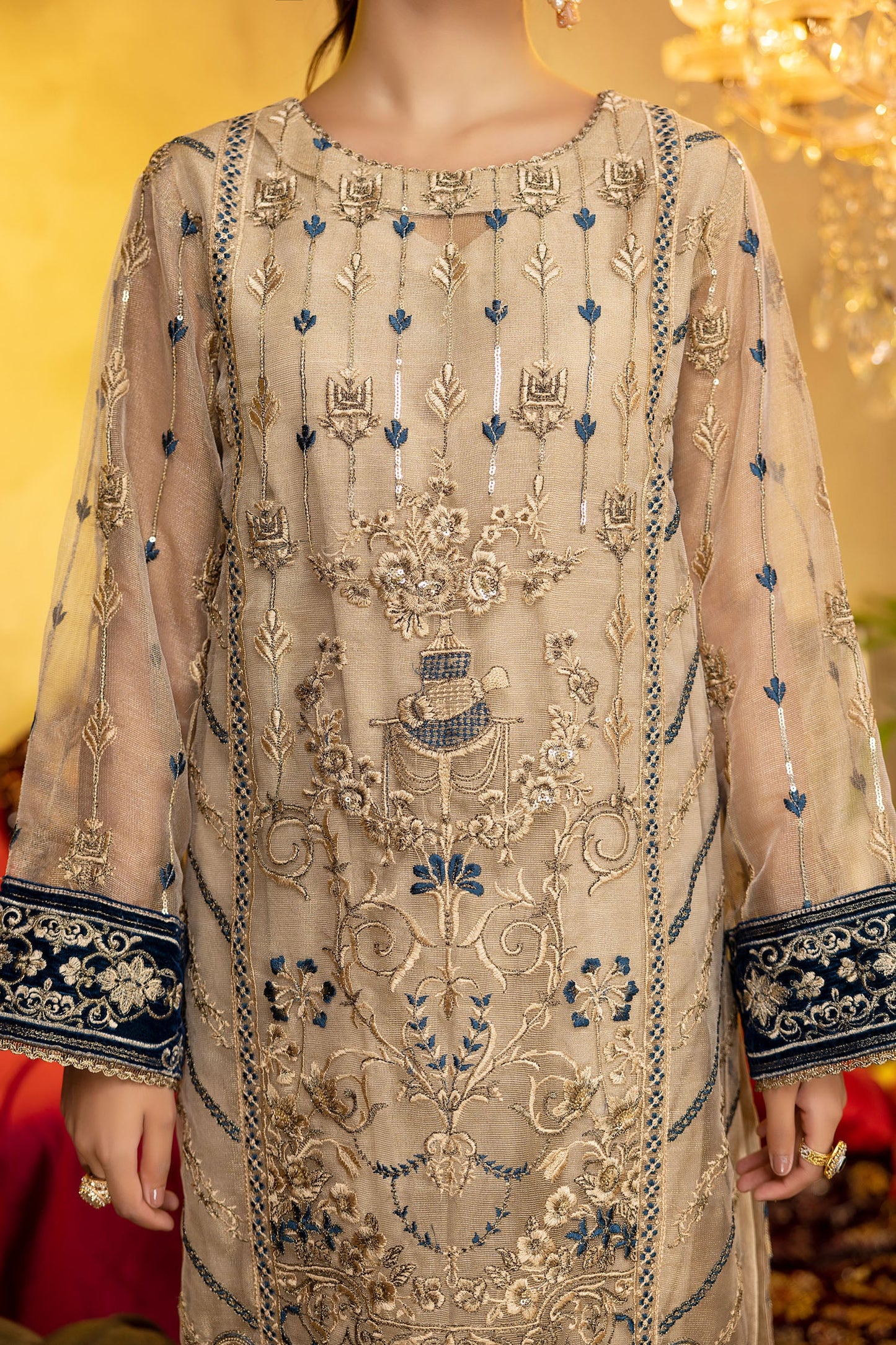 Diamond Dart - Embroidered Zari net Stitched 2PC