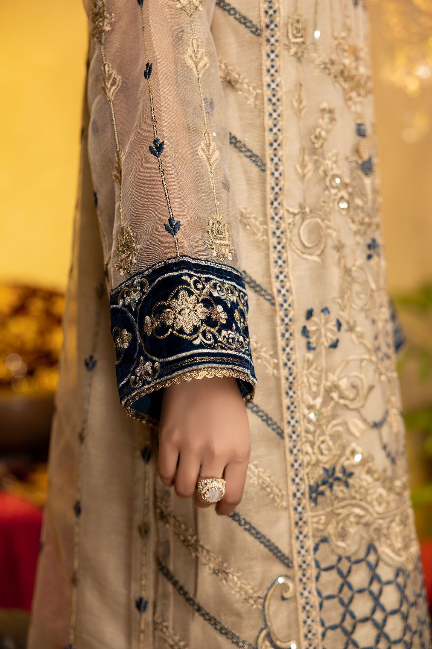 Diamond Dart - Embroidered Zari net Stitched 2PC