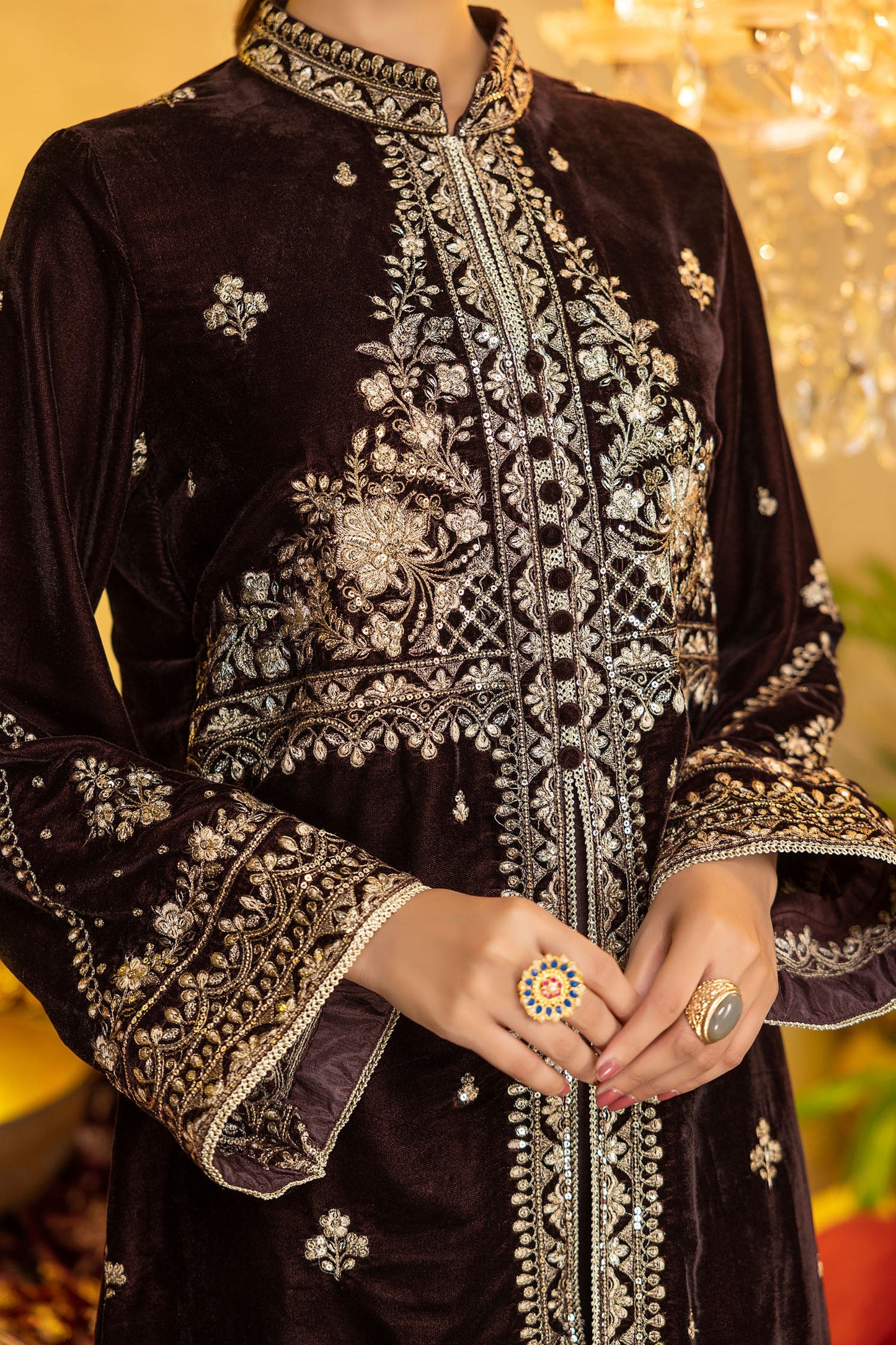 Charldes - Embroidered Velvet Stitched 2PC