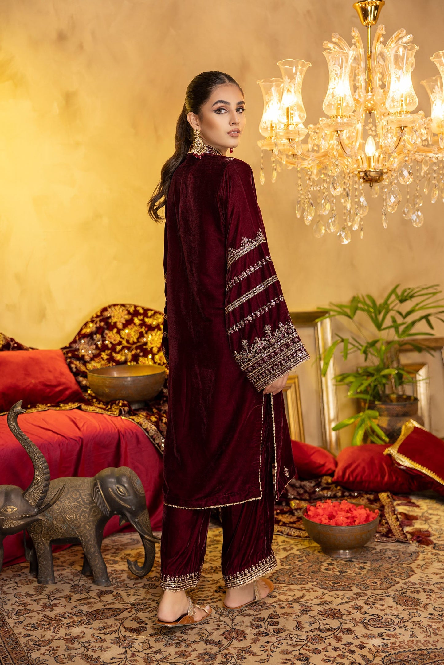 Jelian - Embroidered Velvet Stitched 2PC