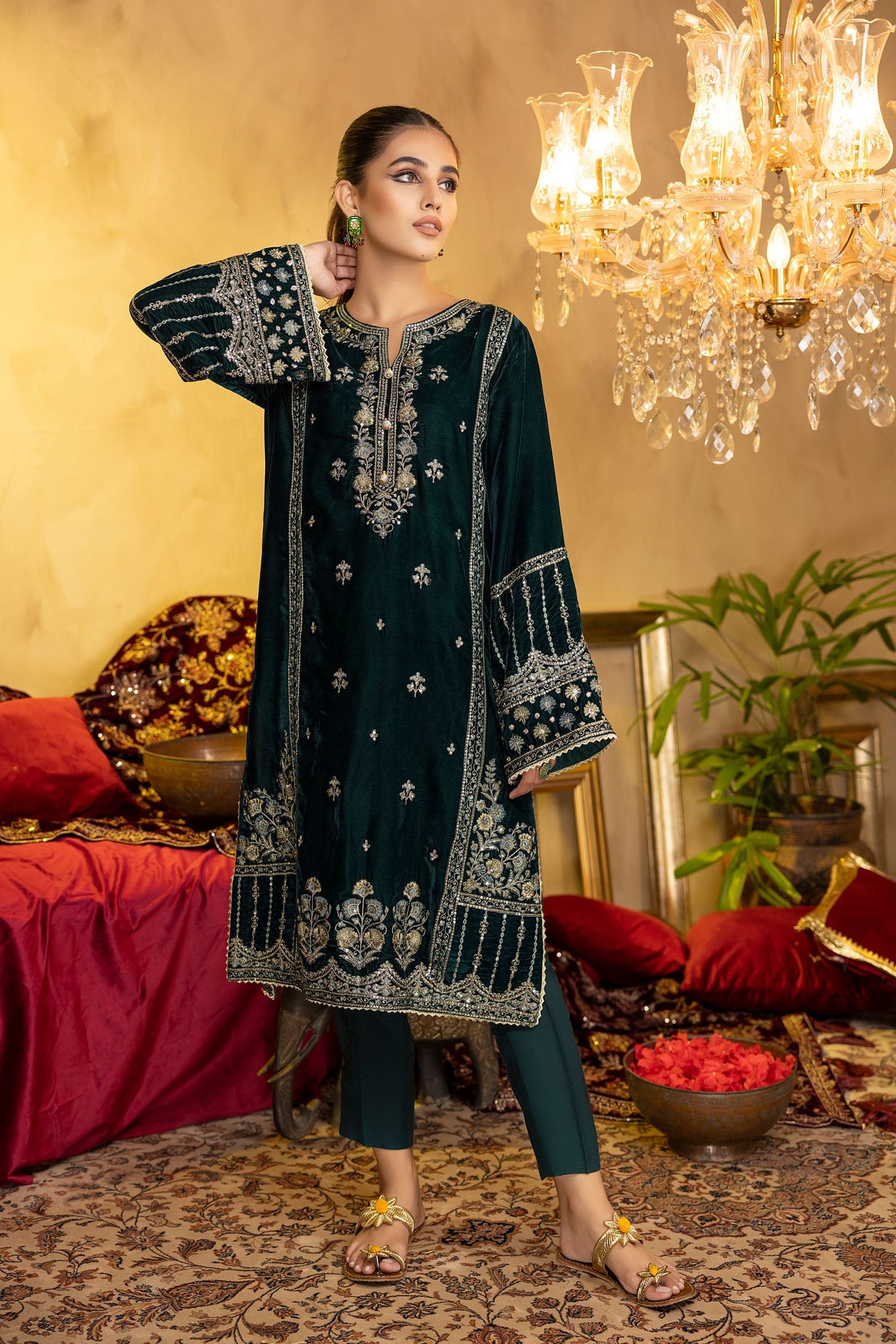 Razzle Green - Embroidered Velvet Stitched 2PC