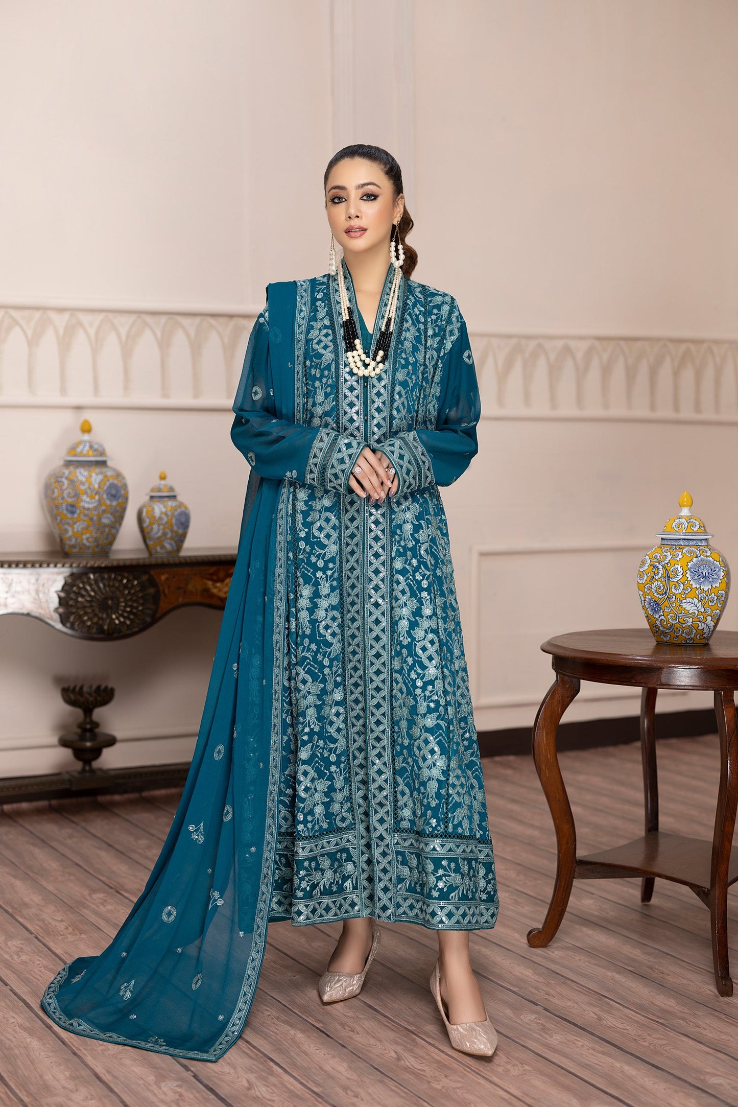 Saffron Glory - Embroidered Chiffon Gown Pret 3PC