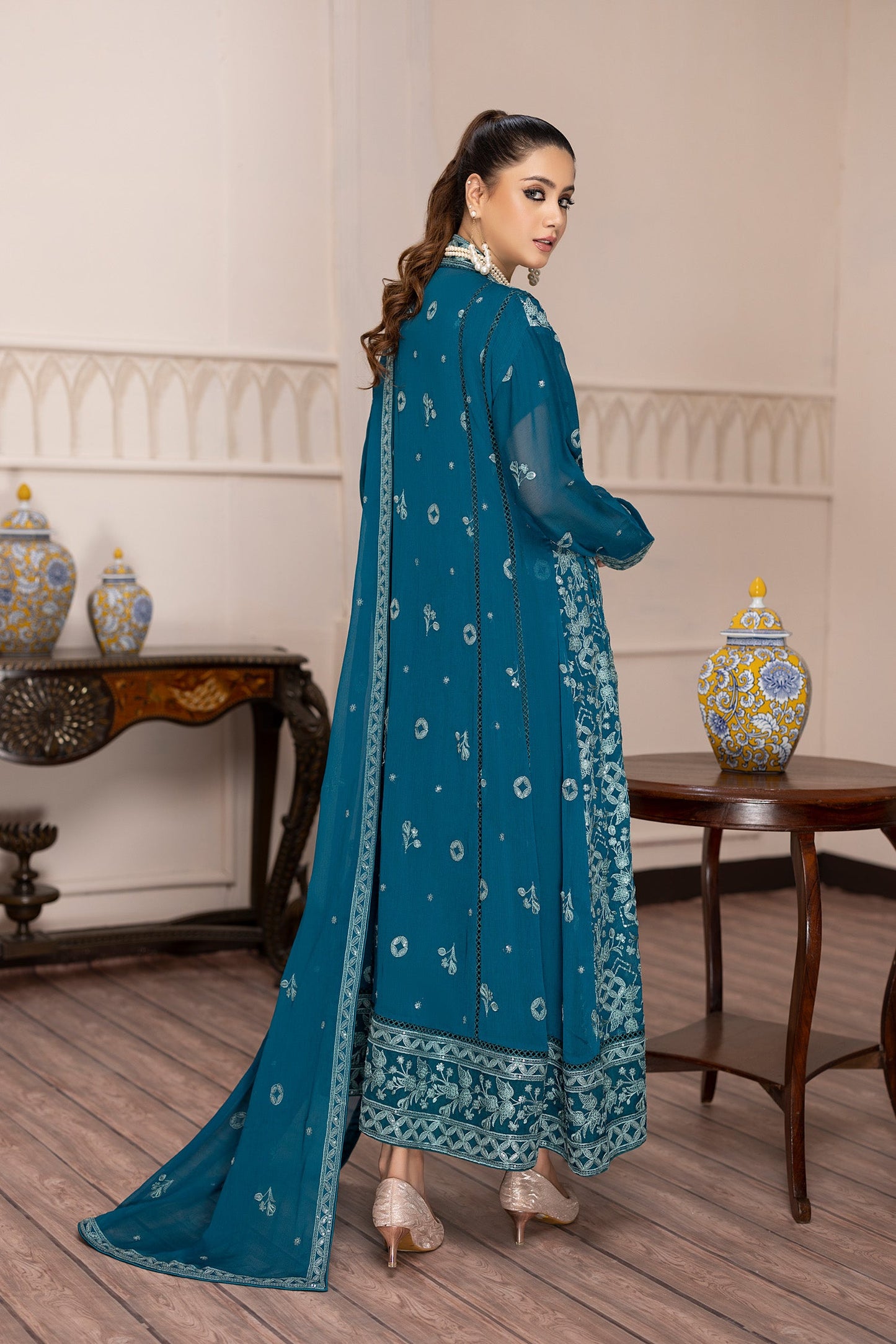 Saffron Glory - Embroidered Chiffon Gown Pret 3PC