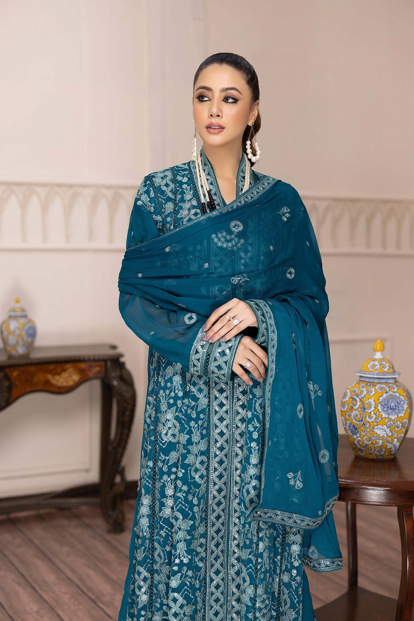 Saffron Glory - Embroidered Chiffon Gown Pret 3PC