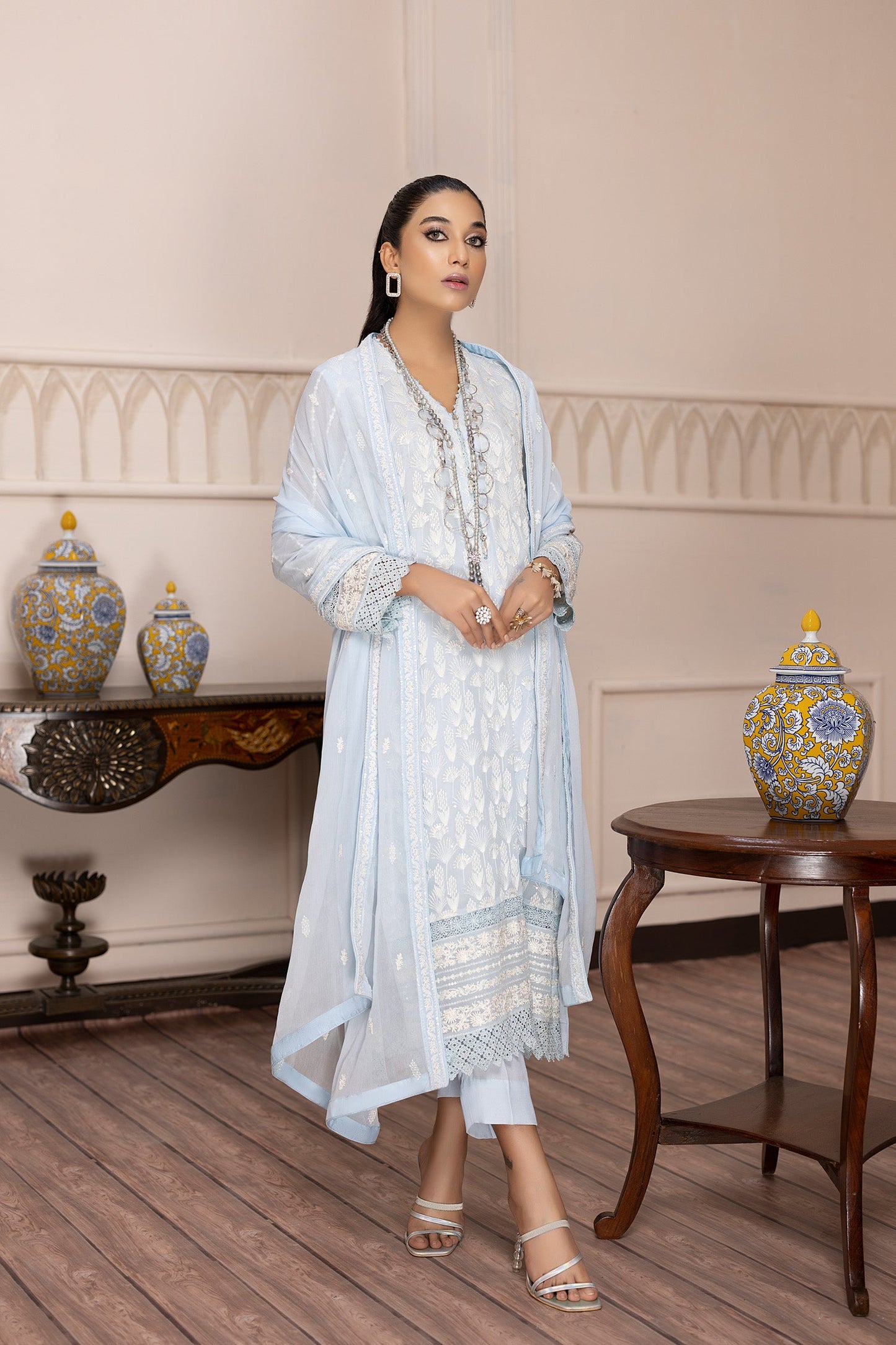 Sky Aqua - Embroidered Chiffon Pret 3PC