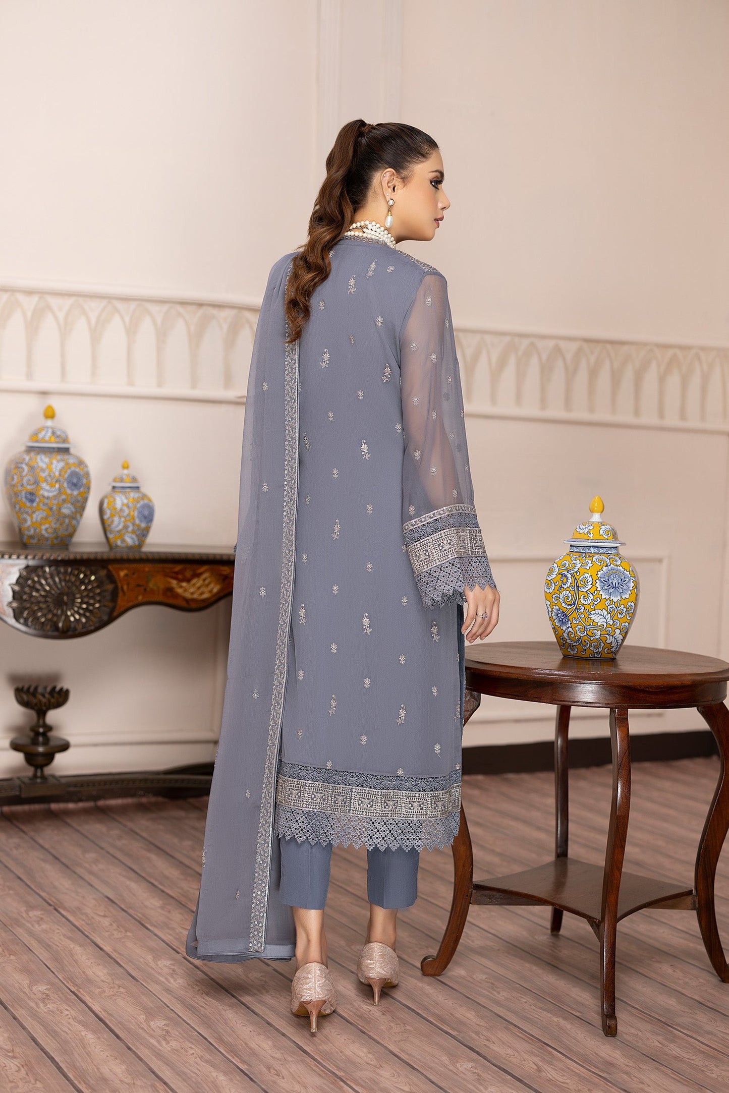Mist Grey - Embroidered Chiffon Pret 3PC