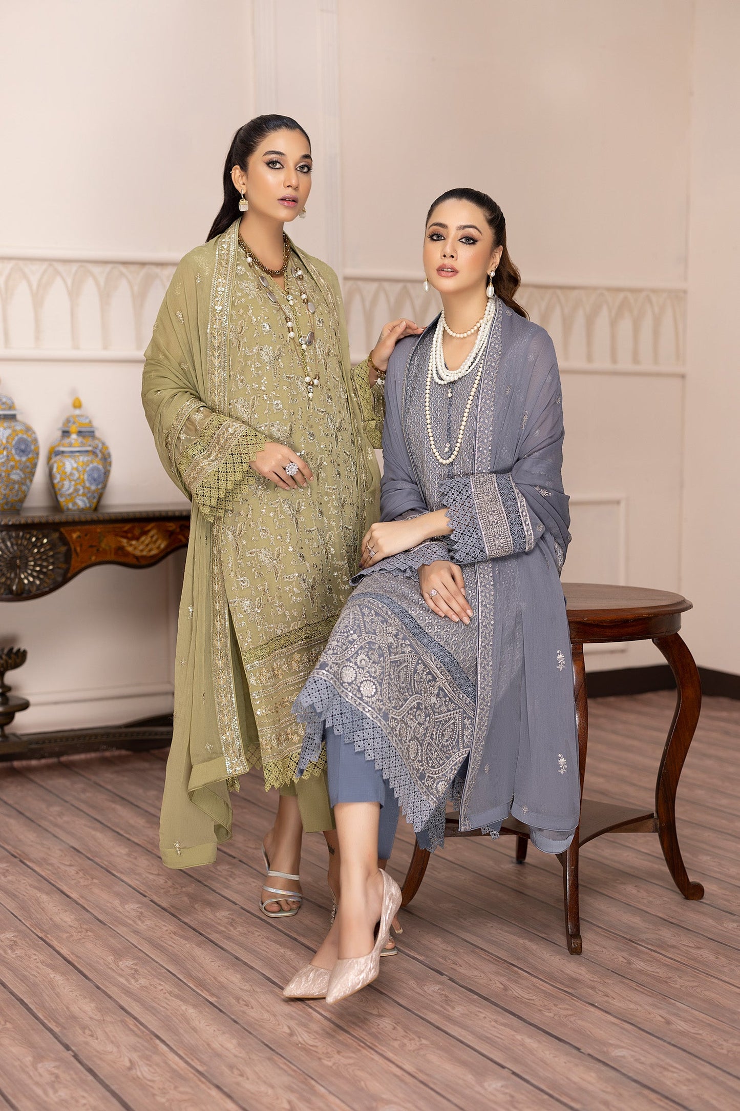 Mist Grey - Embroidered Chiffon Pret 3PC