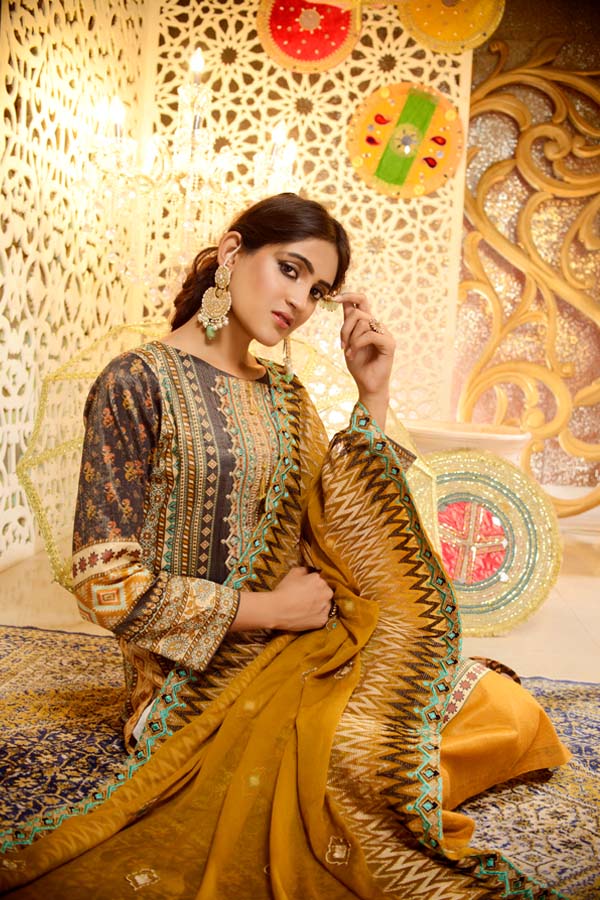 Elbaite - Digital Embroidered Mesuri Lawn Unstitch (3 Piece)