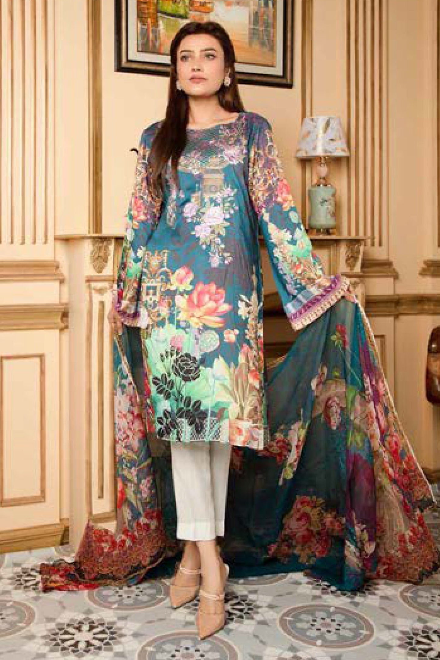 Darvin - Digital Printed and Embroidered Linen 3PC