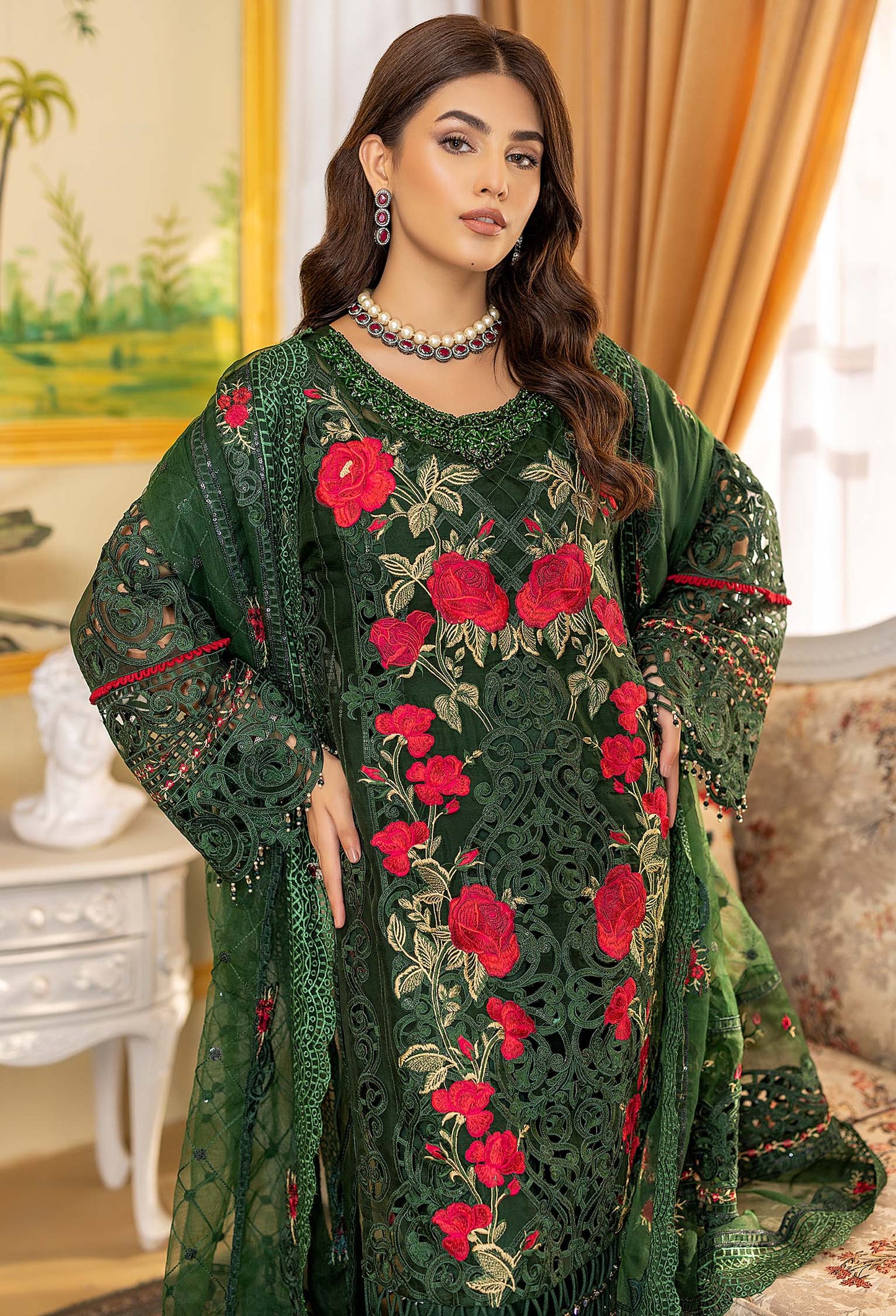 Rose Forest - Embroidered Organza