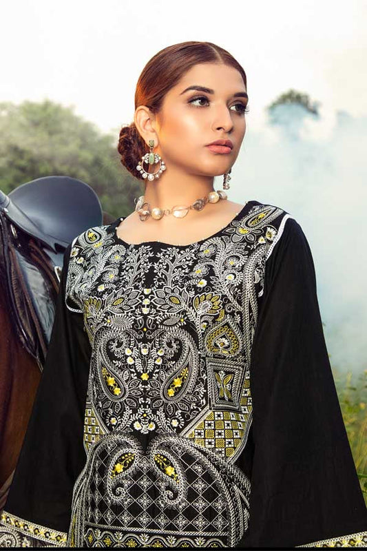 Deceitful Black - Premium Embroidered Jacquard Unstiched Lawn Kurti
