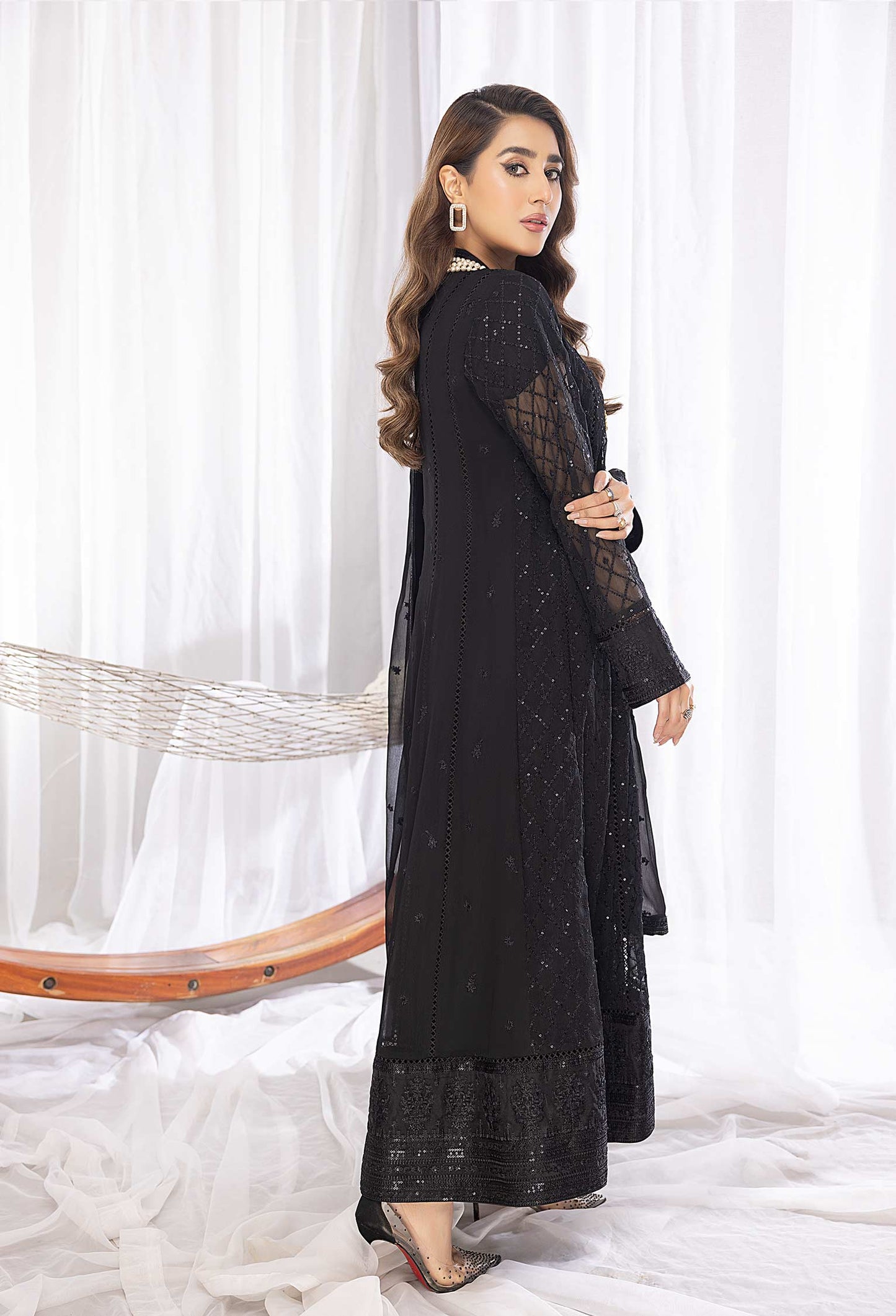 Crimson Crown - Embroidered Chiffon Gown Pret 3PC