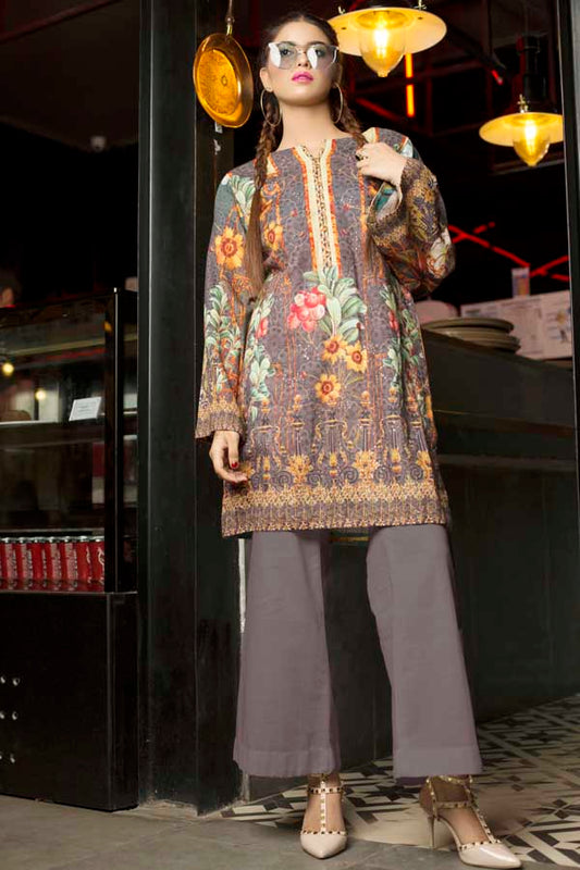 Elena- Digital Embroidered Khaddar Unstitched Kurti