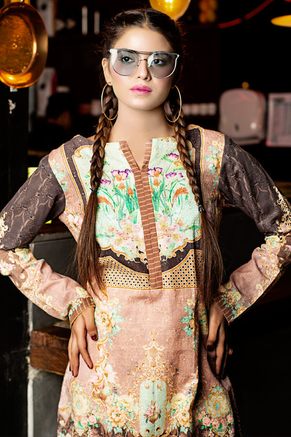 Elisa- Digital Embroidered Khaddar Unstitched Kurti