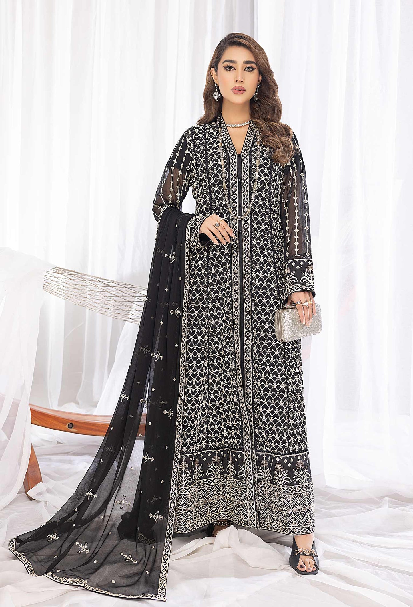 Bloom Stars - Embroidered Chiffon Gown Pret 3PC