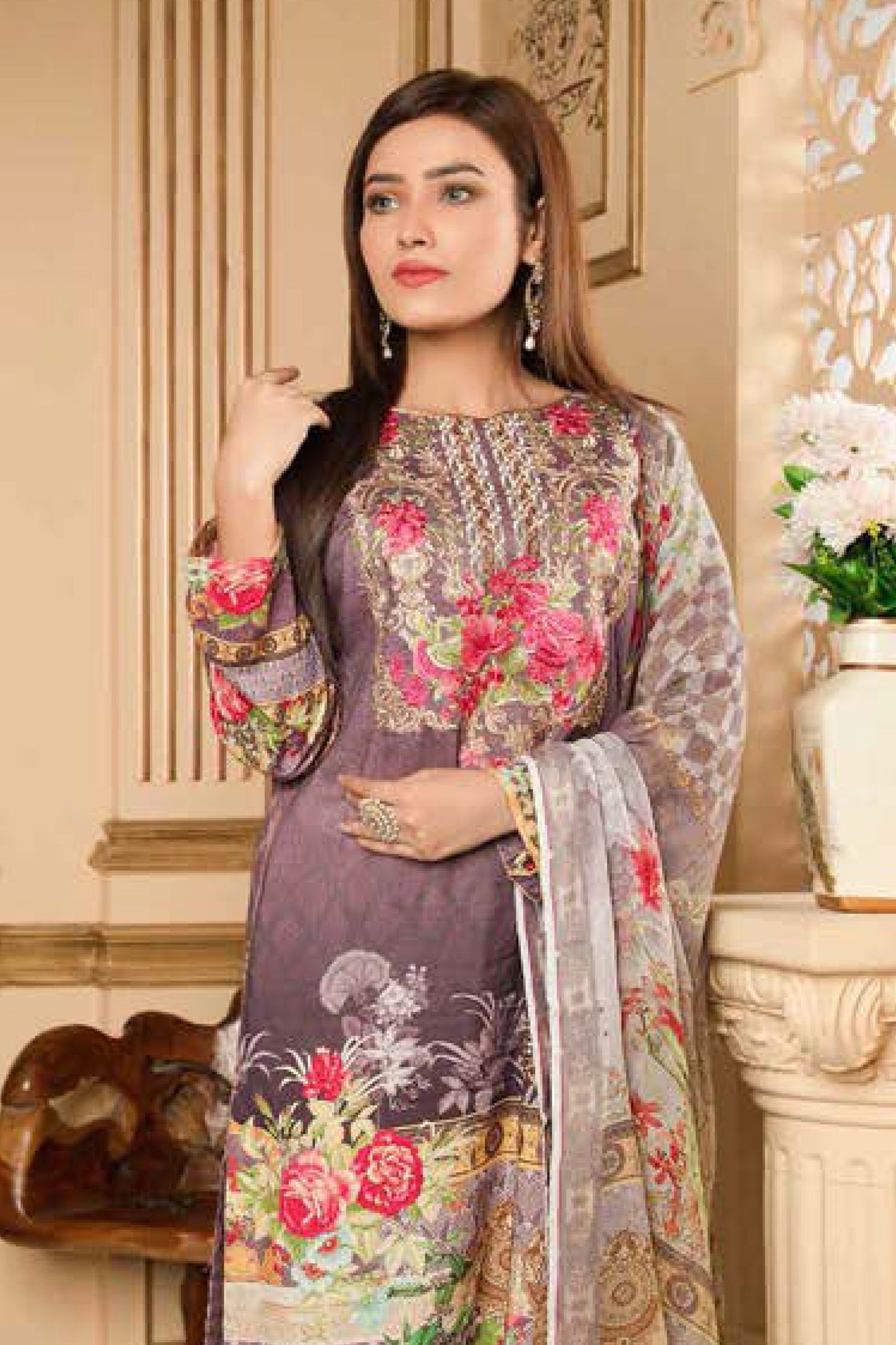 Salmond - Digital Printed and Embroidered Linen 3PC