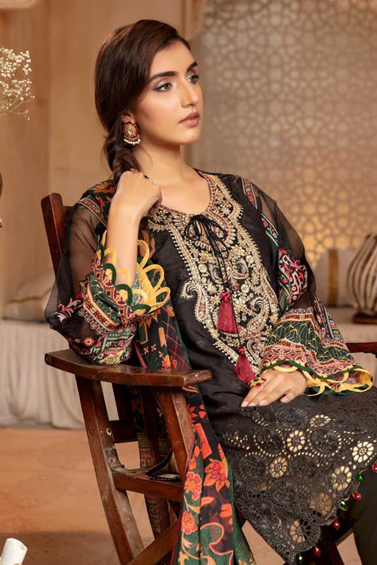 Dark Grey - Schiffli Embroidered Lawn 3PC