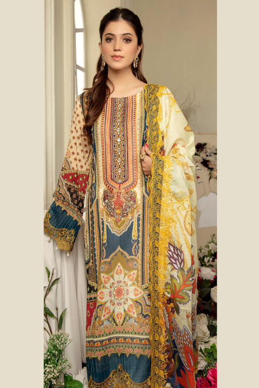 Awirl - Digital Printed & Embroidered Swiss Lawn 3PC