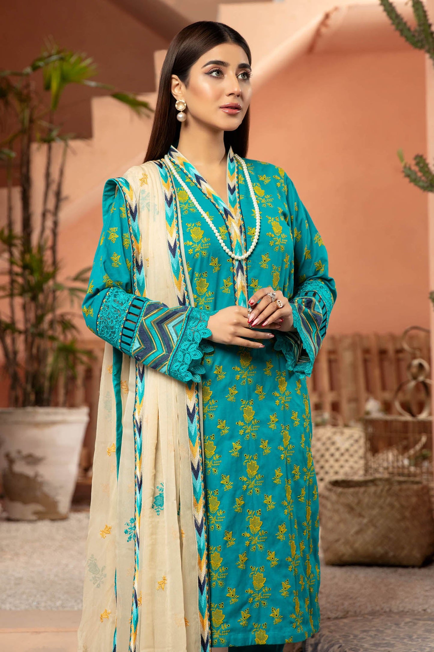 Dark Cyan - Embroidered Lawn Stitched 3PC