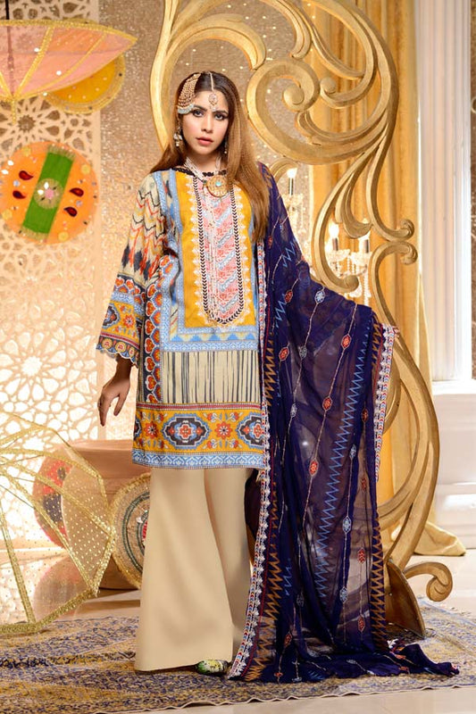 Beryl - Digital Embroidered Mesuri Lawn Unstitch (3 Piece)